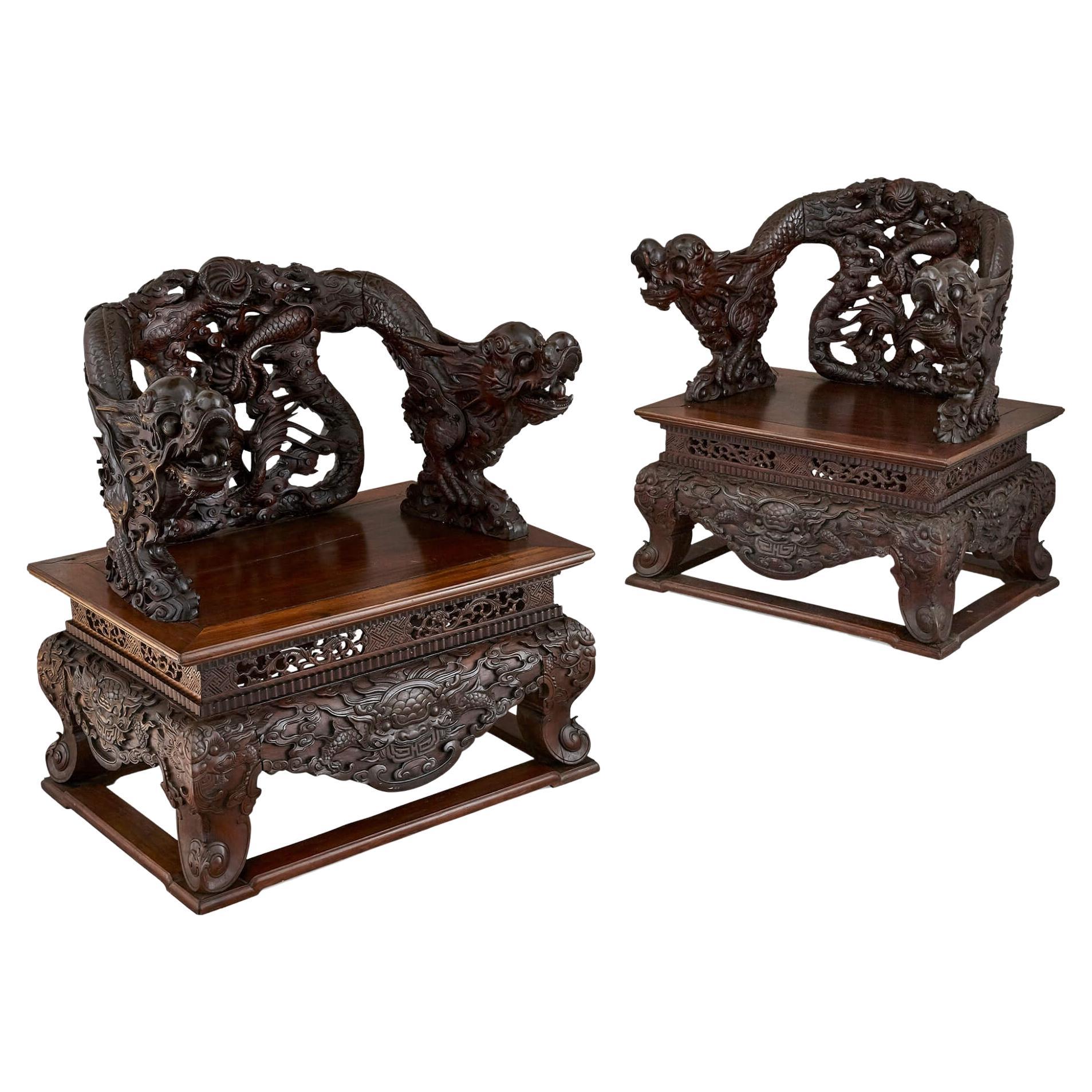 Pair of Qing Dynasty Hongmu Armchairs For Sale