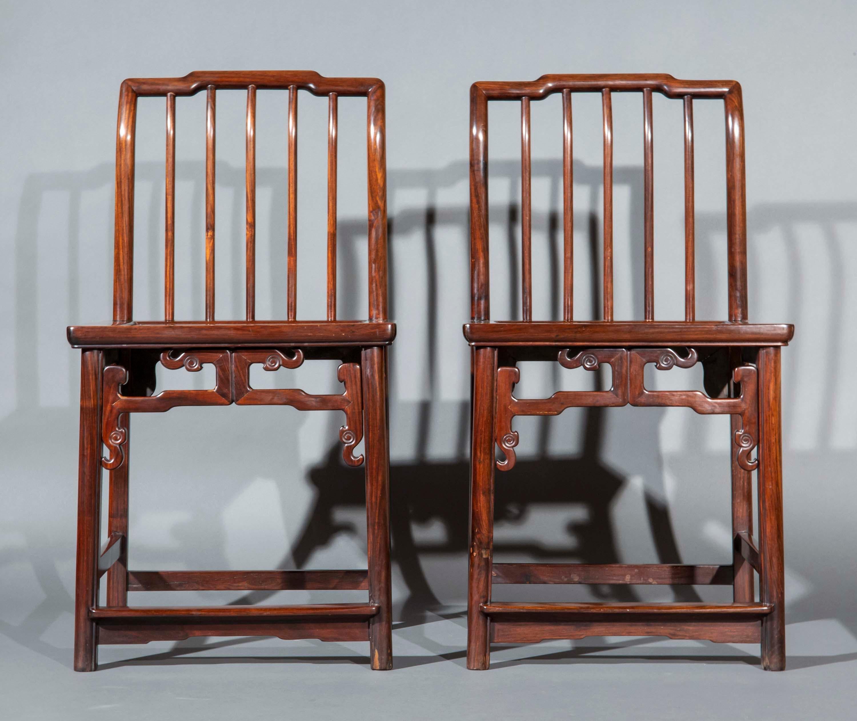 Qing Pair of Low Back Side Chairs or Meiguiyi, 19th Century For Sale