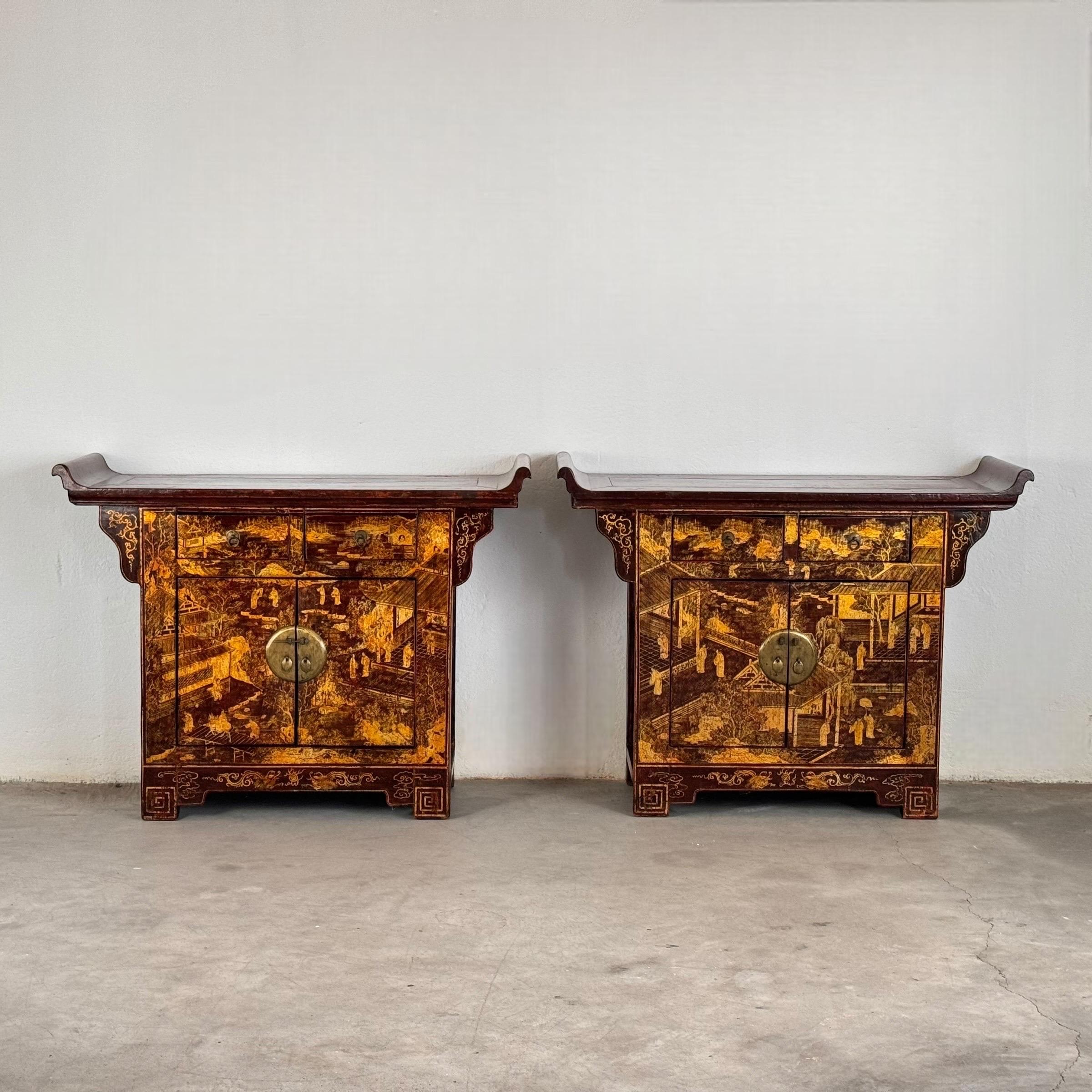 Chinese Pair of Qing Dynasty Lacquered Wood Sideboards, c. 1870-1880 For Sale