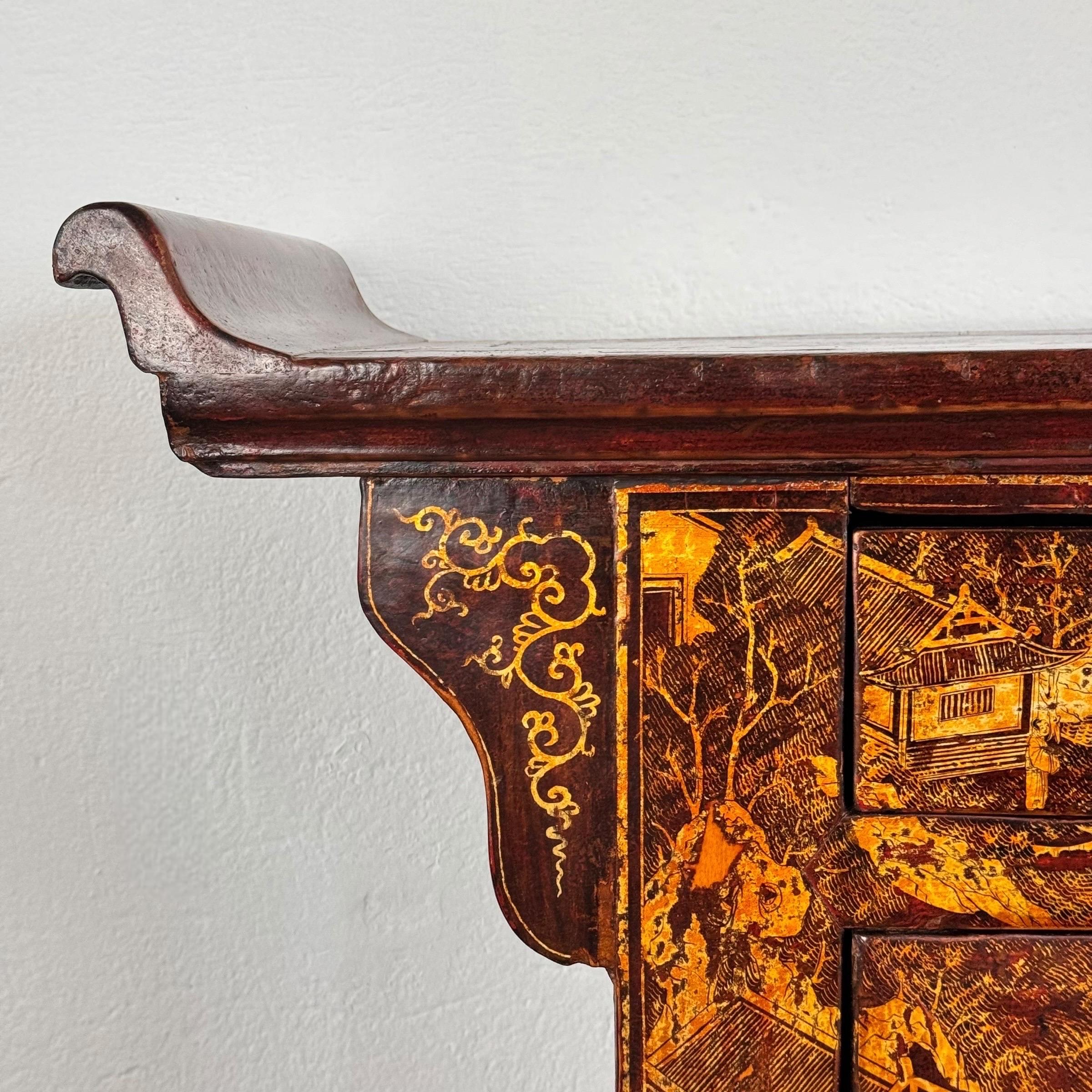 Late 19th Century Pair of Qing Dynasty Lacquered Wood Sideboards, c. 1870-1880 For Sale