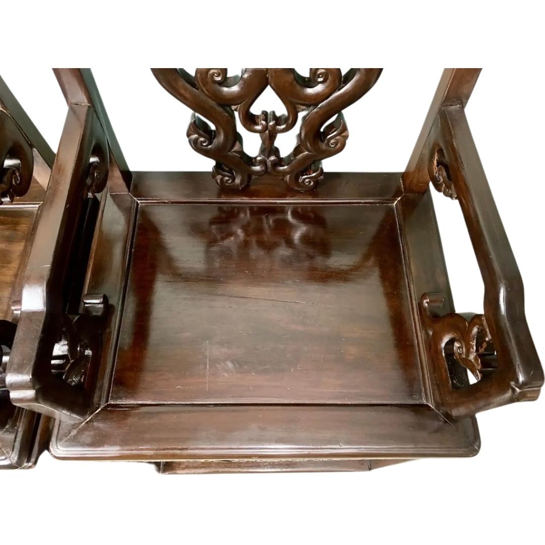 Pair of Qing Dynasty Rosewood Scholar Chairs For Sale 4