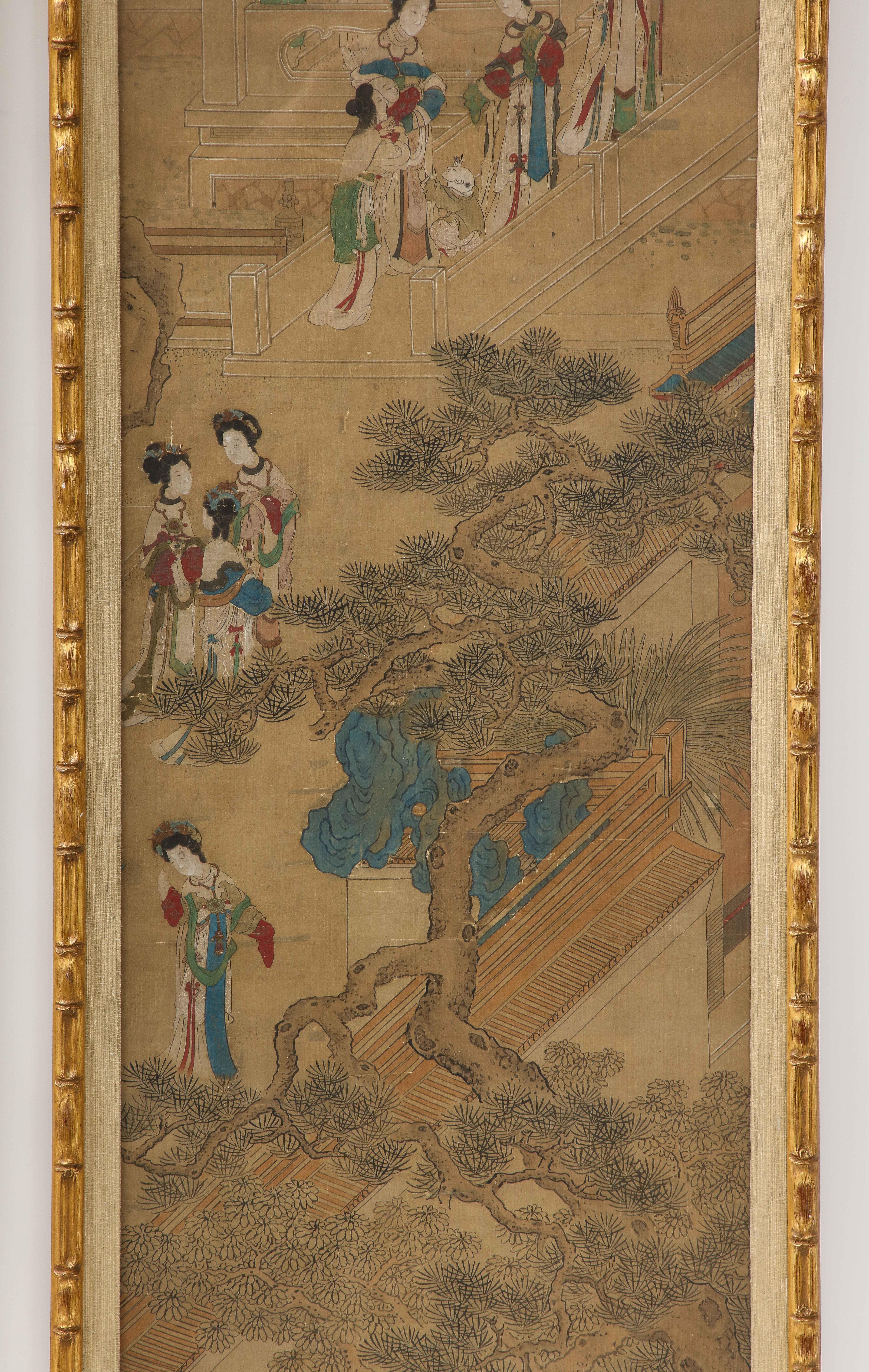 Pair of Qing Dynasty Temple Scene Wallpaper Panels 4