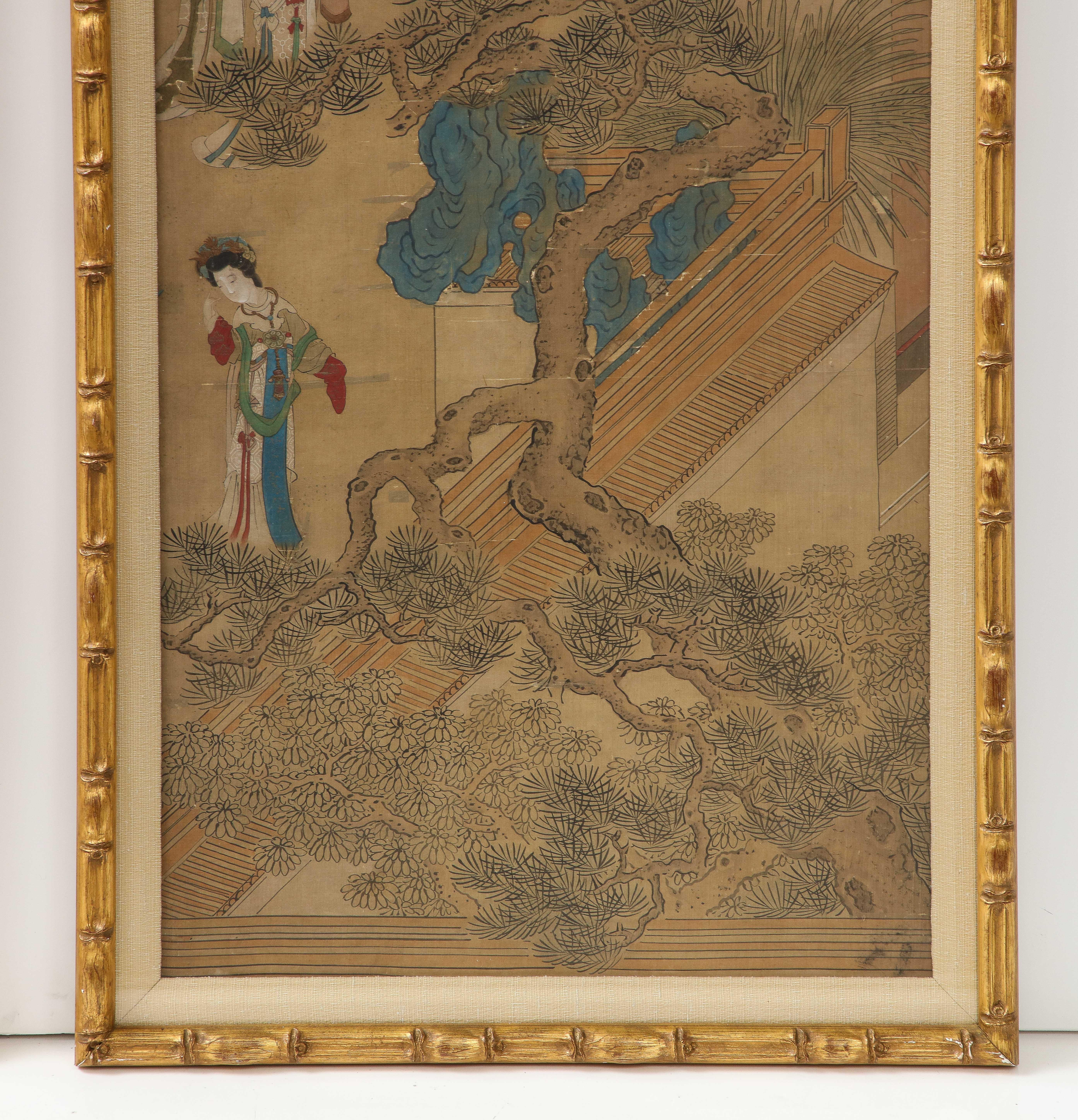 Pair of Qing Dynasty Temple Scene Wallpaper Panels 5