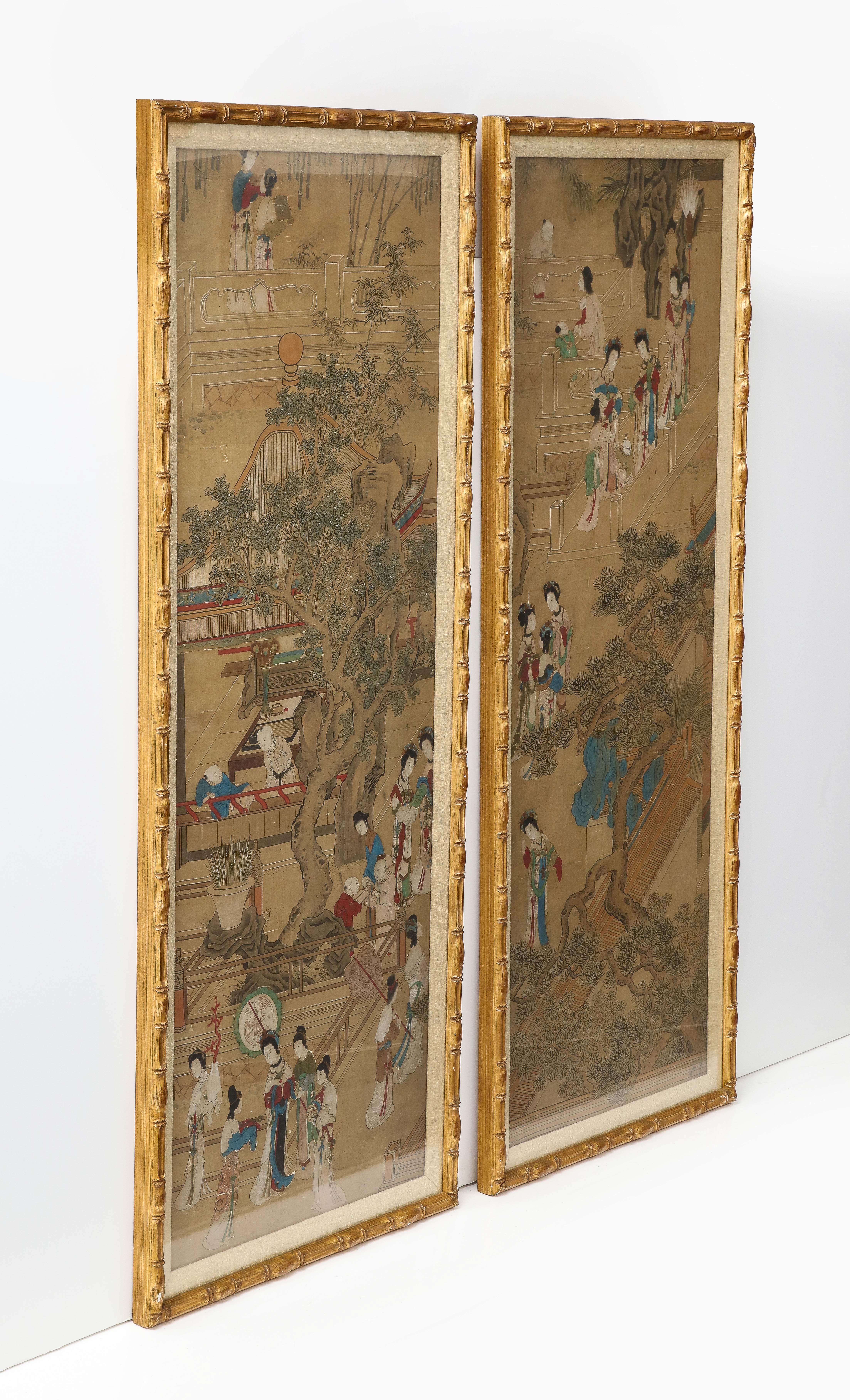 Pair of Qing Dynasty Temple Scene Wallpaper Panels 6