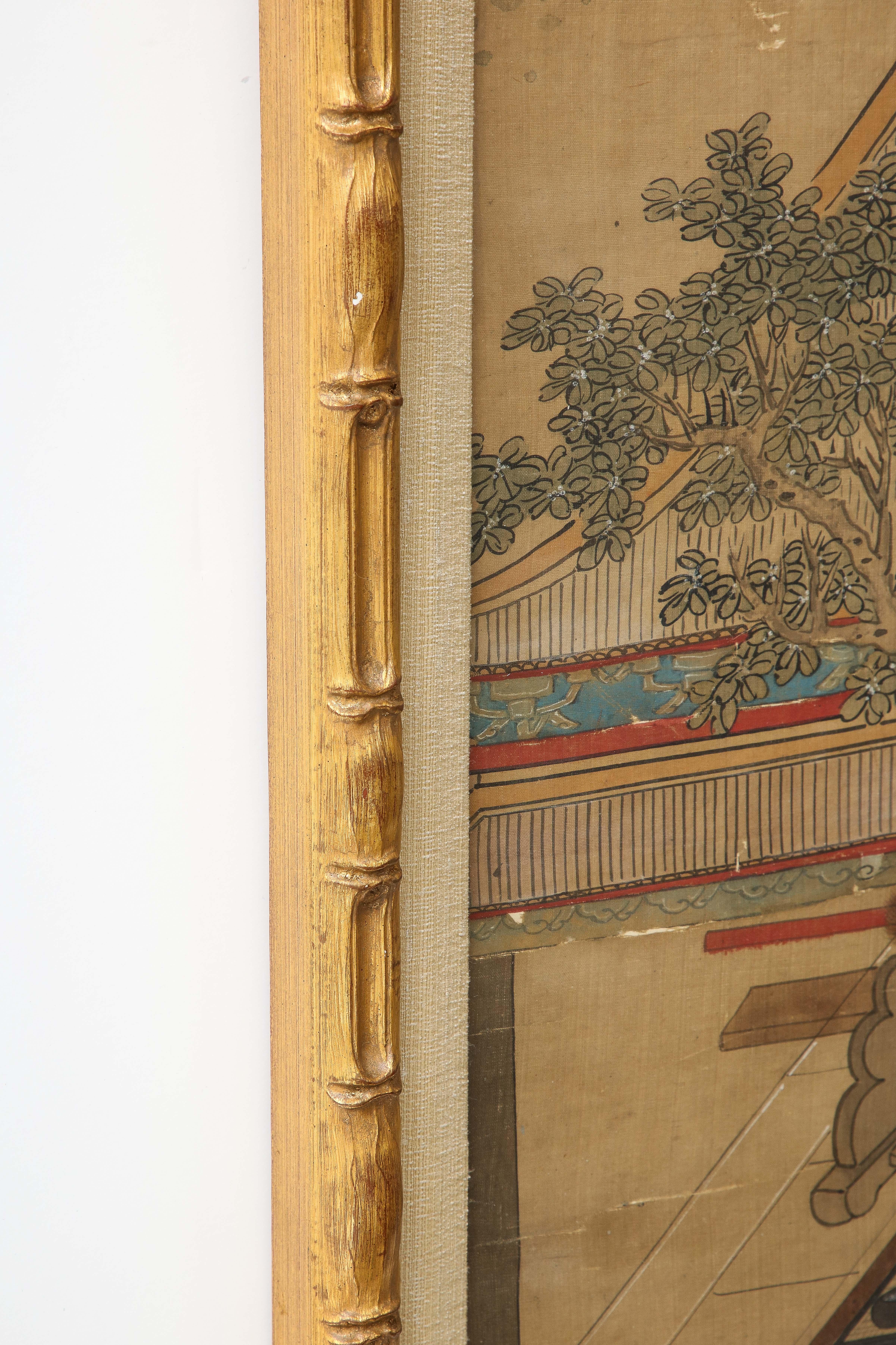 Pair of Qing Dynasty Temple Scene Wallpaper Panels 7