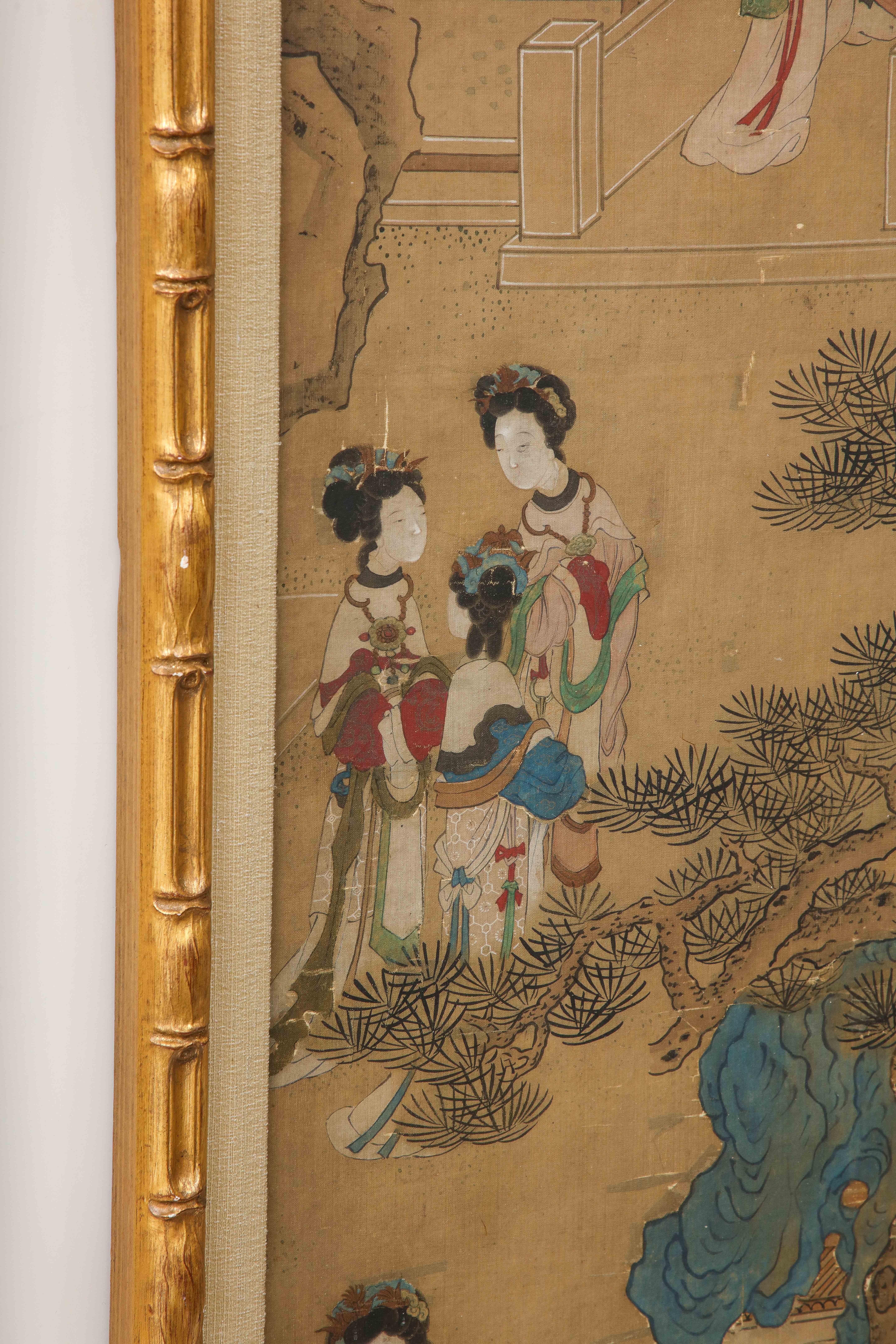 Pair of Qing Dynasty Temple Scene Wallpaper Panels 8