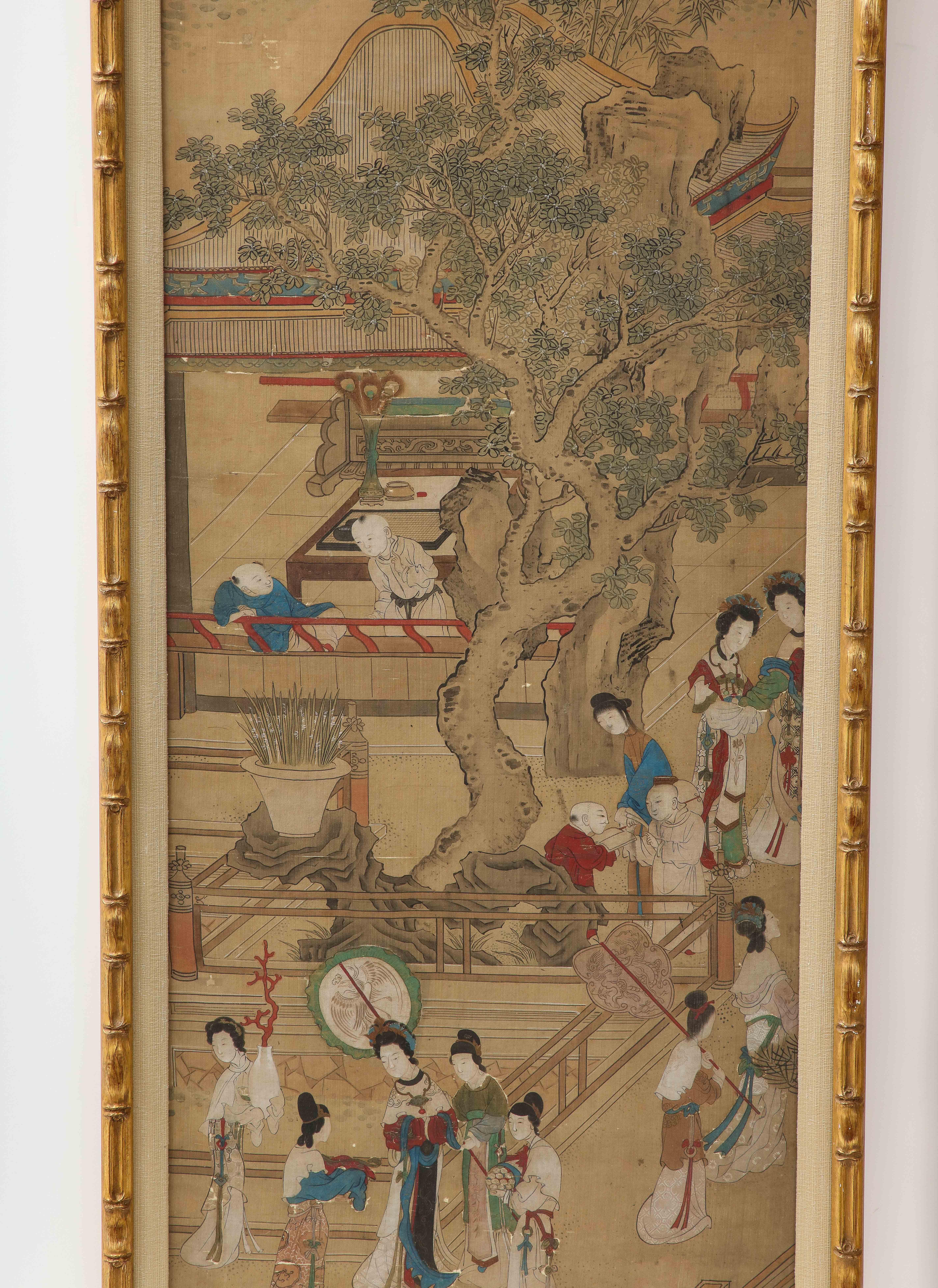 Pair of Qing Dynasty Temple Scene Wallpaper Panels 1