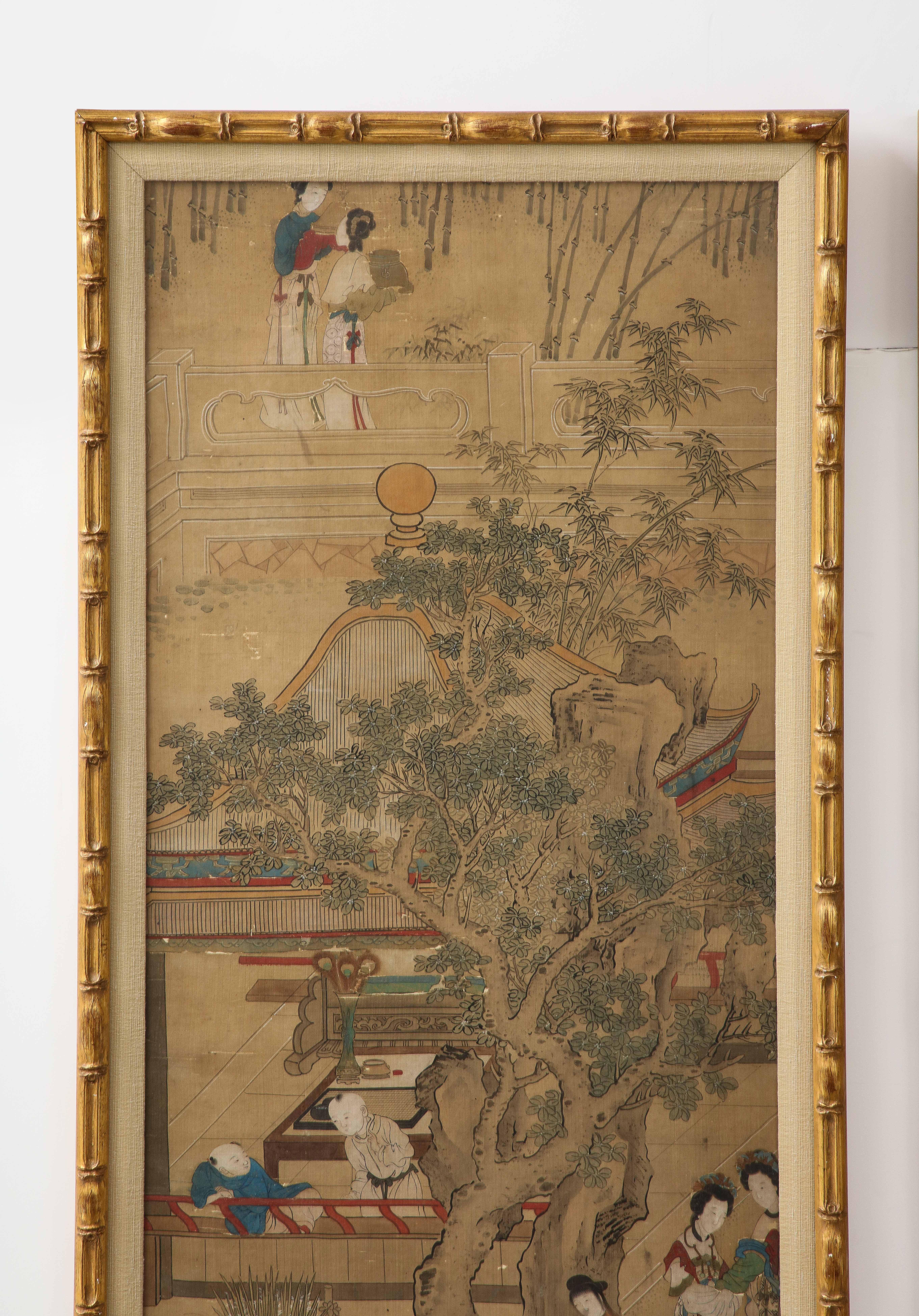 Pair of Qing Dynasty Temple Scene Wallpaper Panels 2