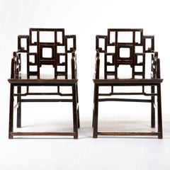 Armchairs Qing Dynasty Walnut with Original Black Lacquer