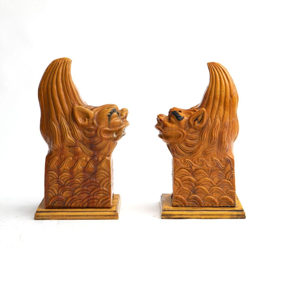 19th Century Pair of Qing Dynasty Yellow-Glazed Ceramic Roof Lions