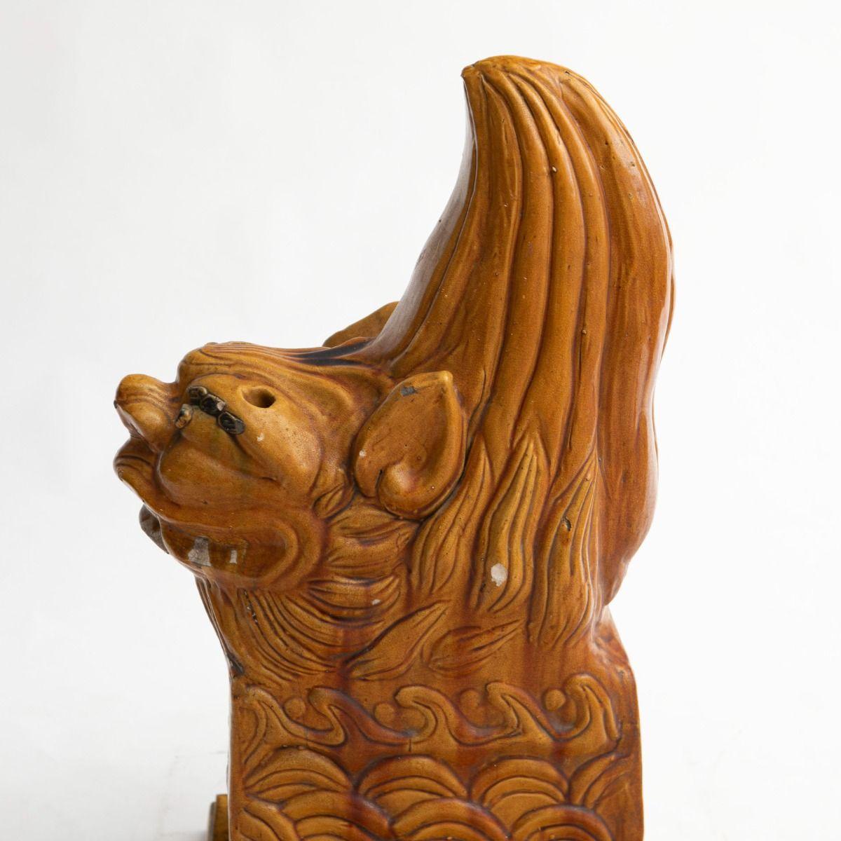 Pair of Qing Dynasty Yellow-Glazed Ceramic Roof Lions 4