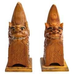 Pair of Qing Dynasty Yellow-Glazed Ceramic Roof Lions