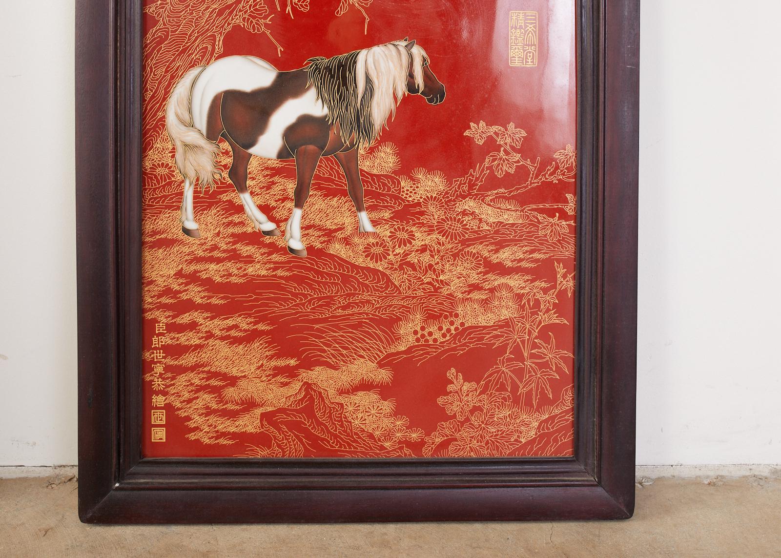 Pair of Qing Style Porcelain Panels Orange Monkey and Horse 3
