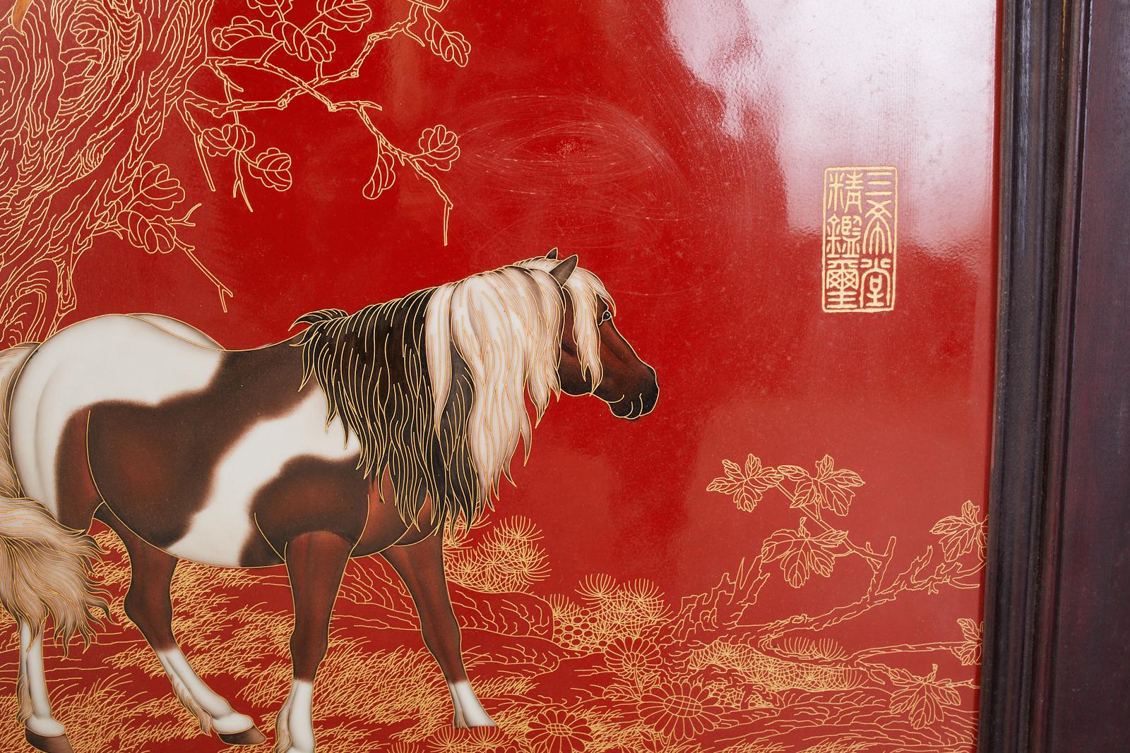 Pair of Qing Style Porcelain Panels Orange Monkey and Horse 4