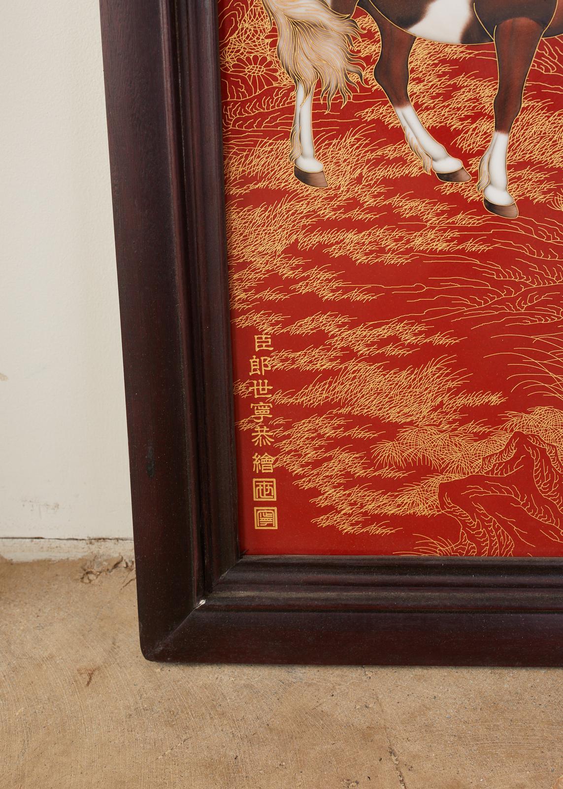 Pair of Qing Style Porcelain Panels Orange Monkey and Horse 5