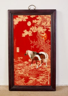 Pair of Qing Style Porcelain Panels Orange Monkey and Horse