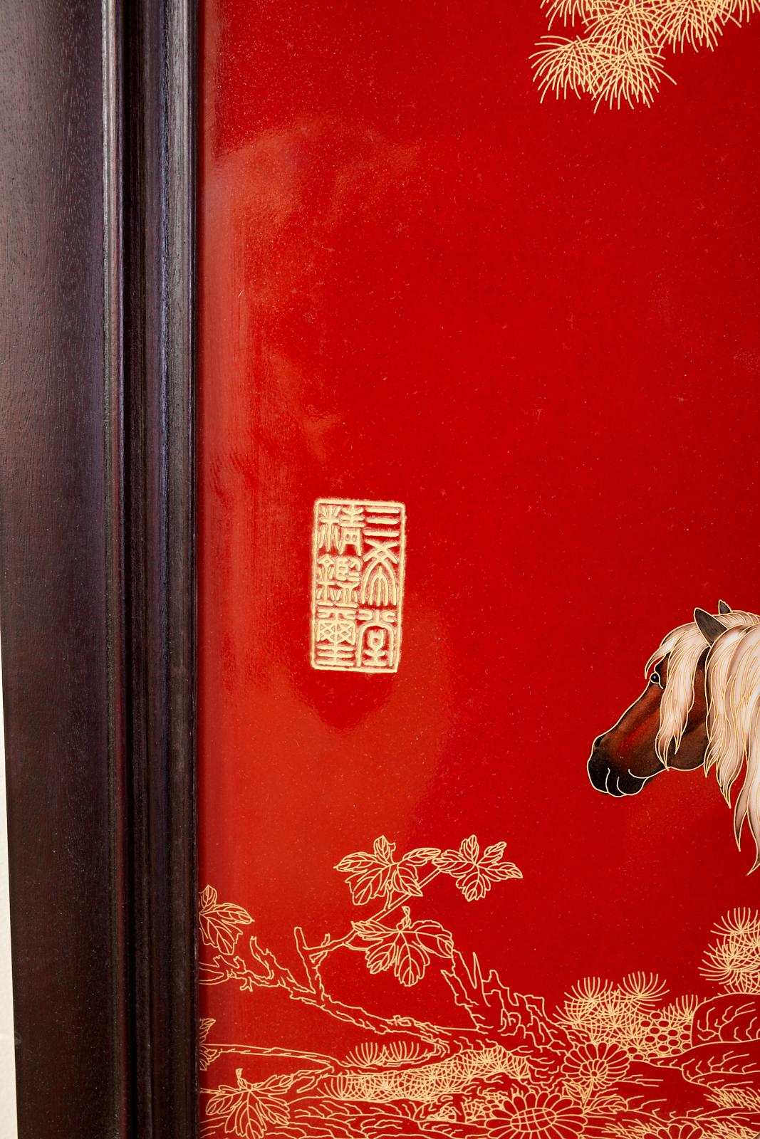 Pair of Qing Style Porcelain Panels Orange Monkey and Horse In Good Condition In Rio Vista, CA