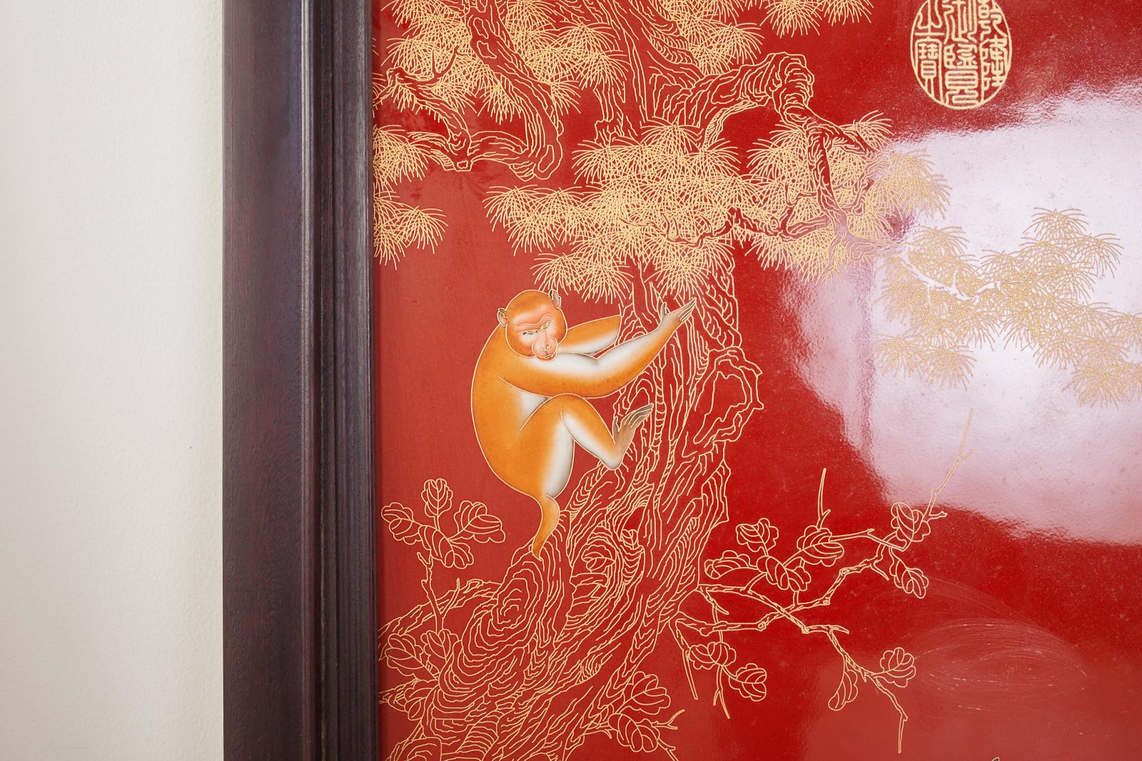 Pair of Qing Style Porcelain Panels Orange Monkey and Horse 1