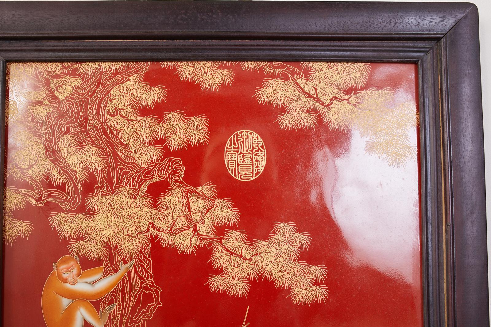 Pair of Qing Style Porcelain Panels Orange Monkey and Horse 2