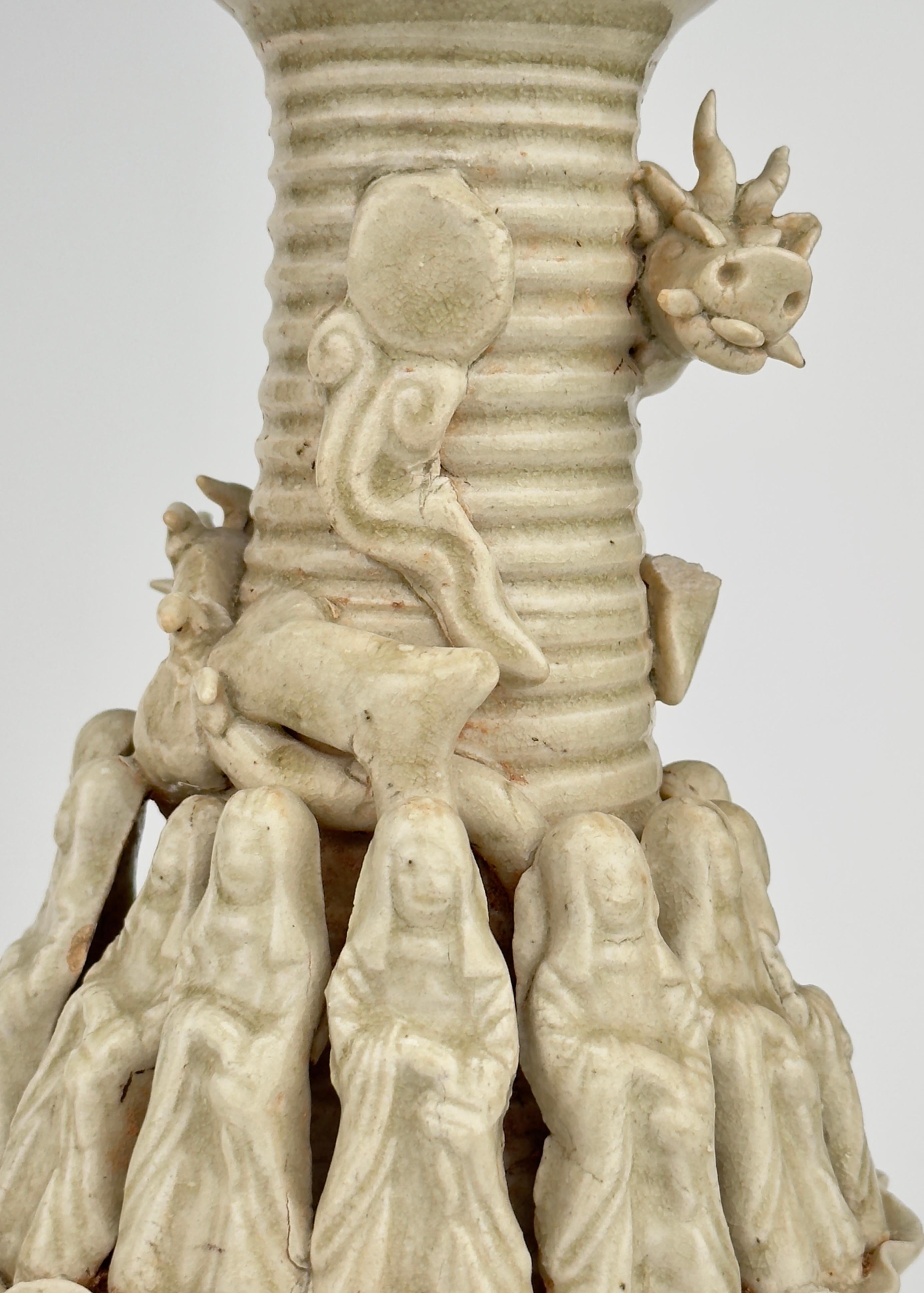 Pair of Qingbai Funerary Vases with Daoist figures, Southern Song-Yuan Dynasty For Sale 2
