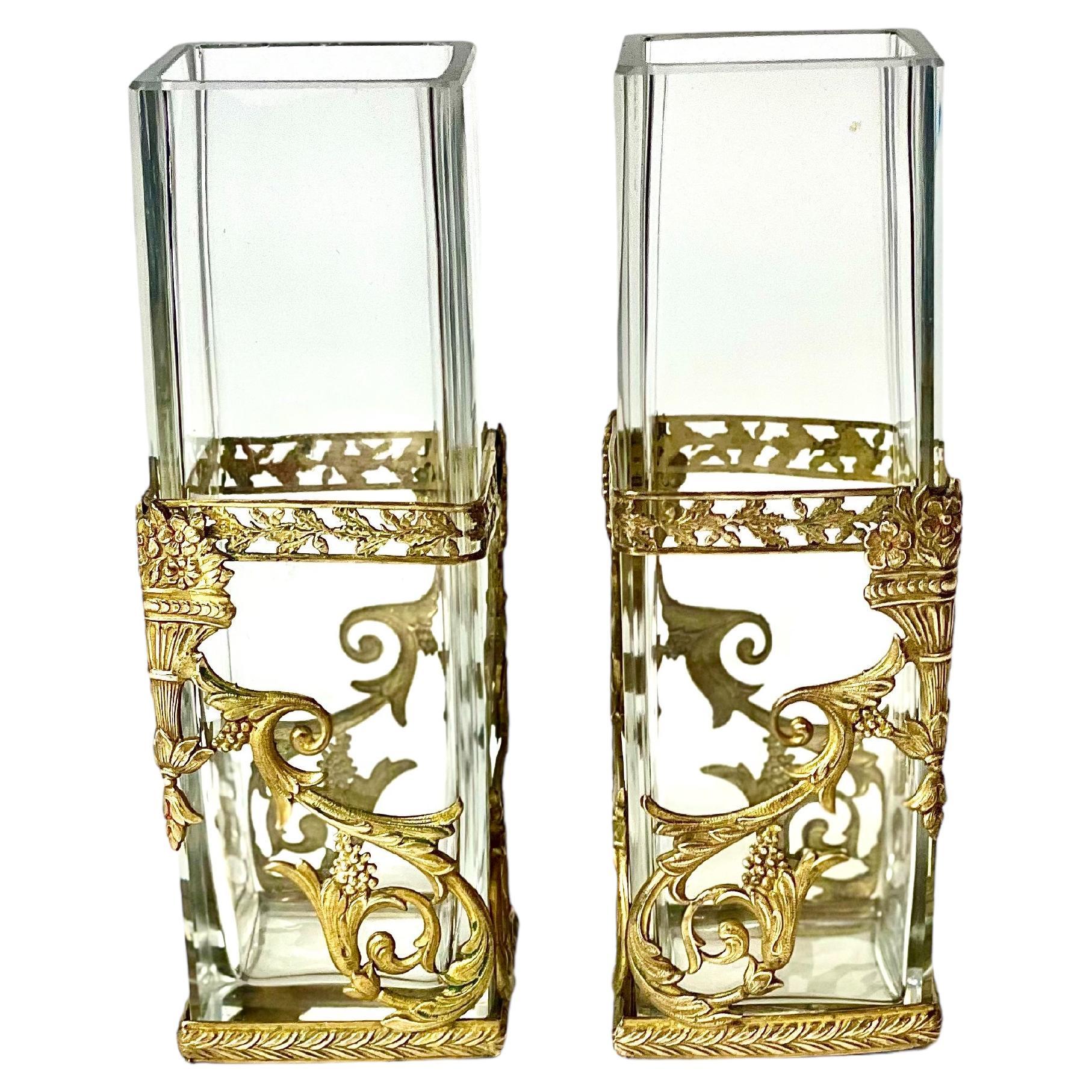 Antique Pair of Empire Style Petite Vases   For Sale