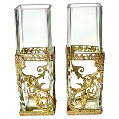 Pair of Quadrangular Glass Vases with Gilt Brass Mounts