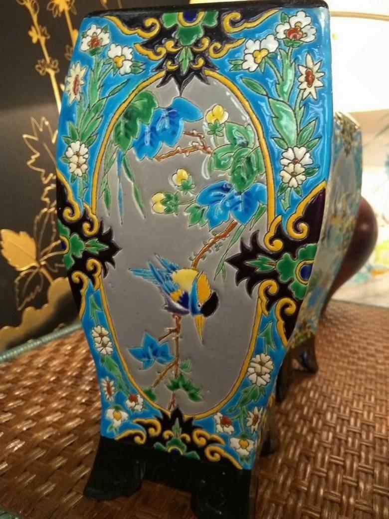 Cloisonné Paire de vases Quadrangular, Jules Vieillard, Bordeaux, vers 1880 en vente