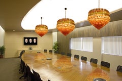Pair of Quadriedri Murano Glass Chandelier, 265 Amber Prism, Gold Frame