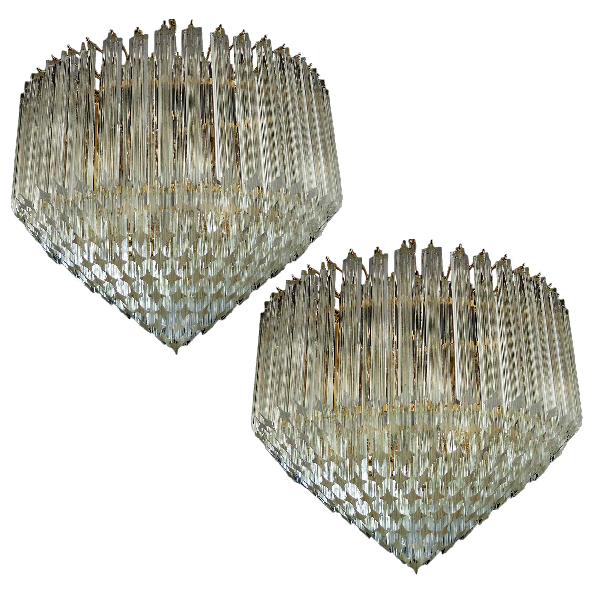 Pair of Quadriedri Murano Glass Chandeliers, 265 Prism, Murano