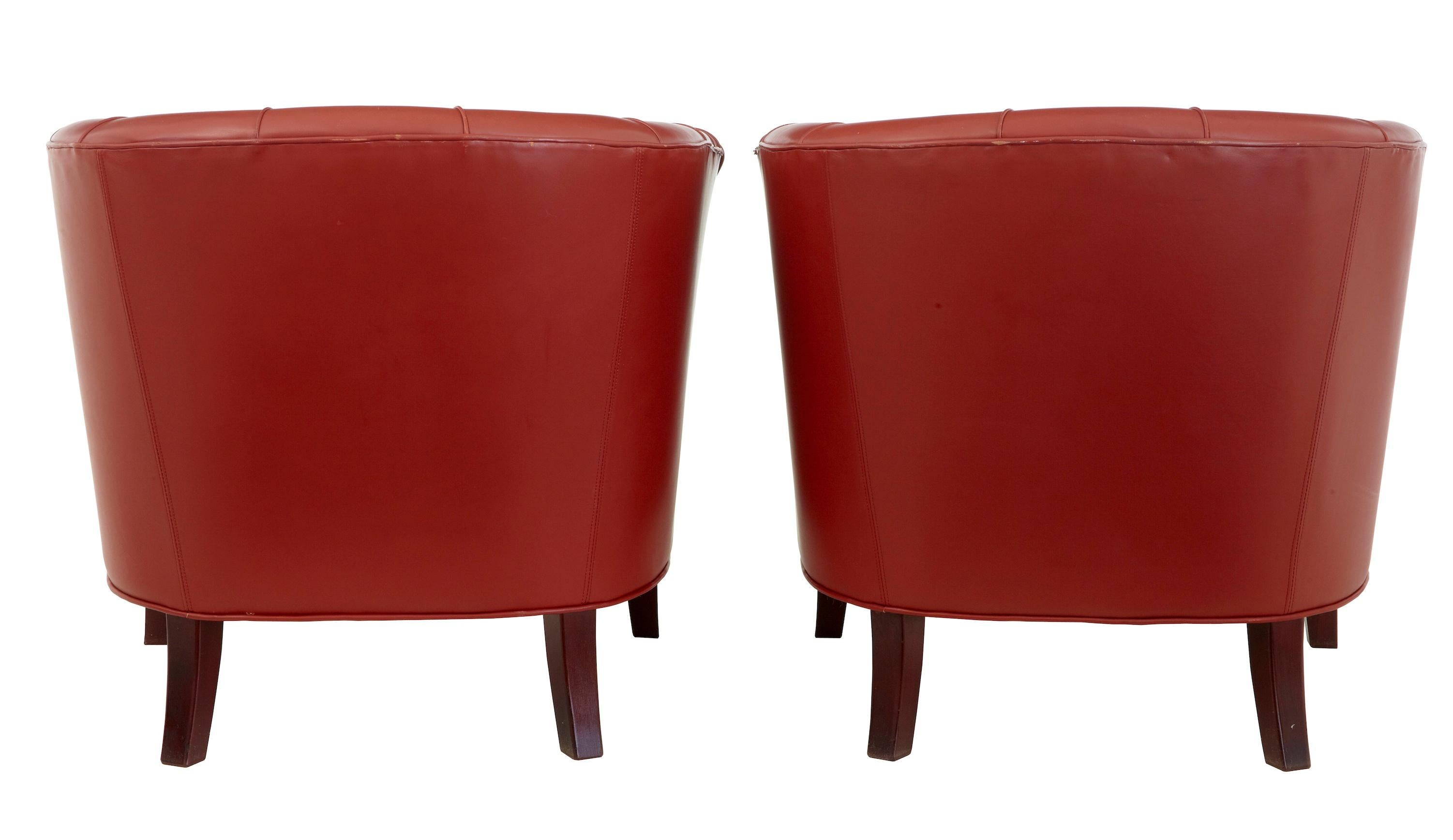 Scandinavian Modern Pair of Quality 1970s Leather Lounge Armchairs