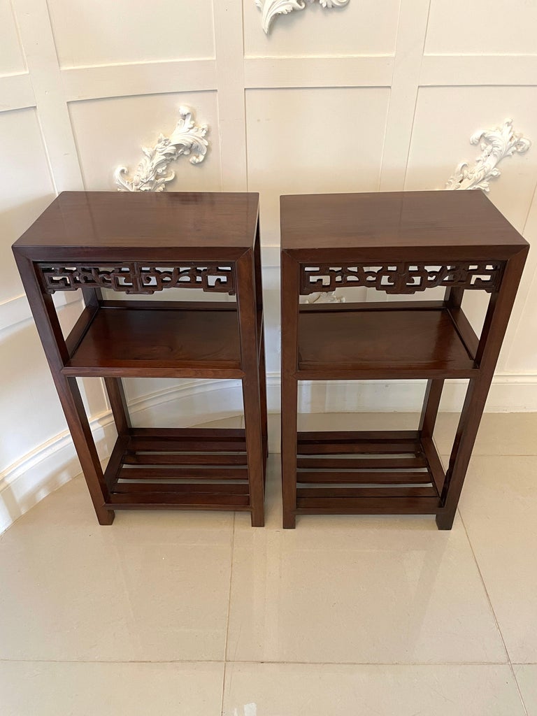 Pair of Quality Antique Chinese Hardwood Free Standing Lamp Stands For