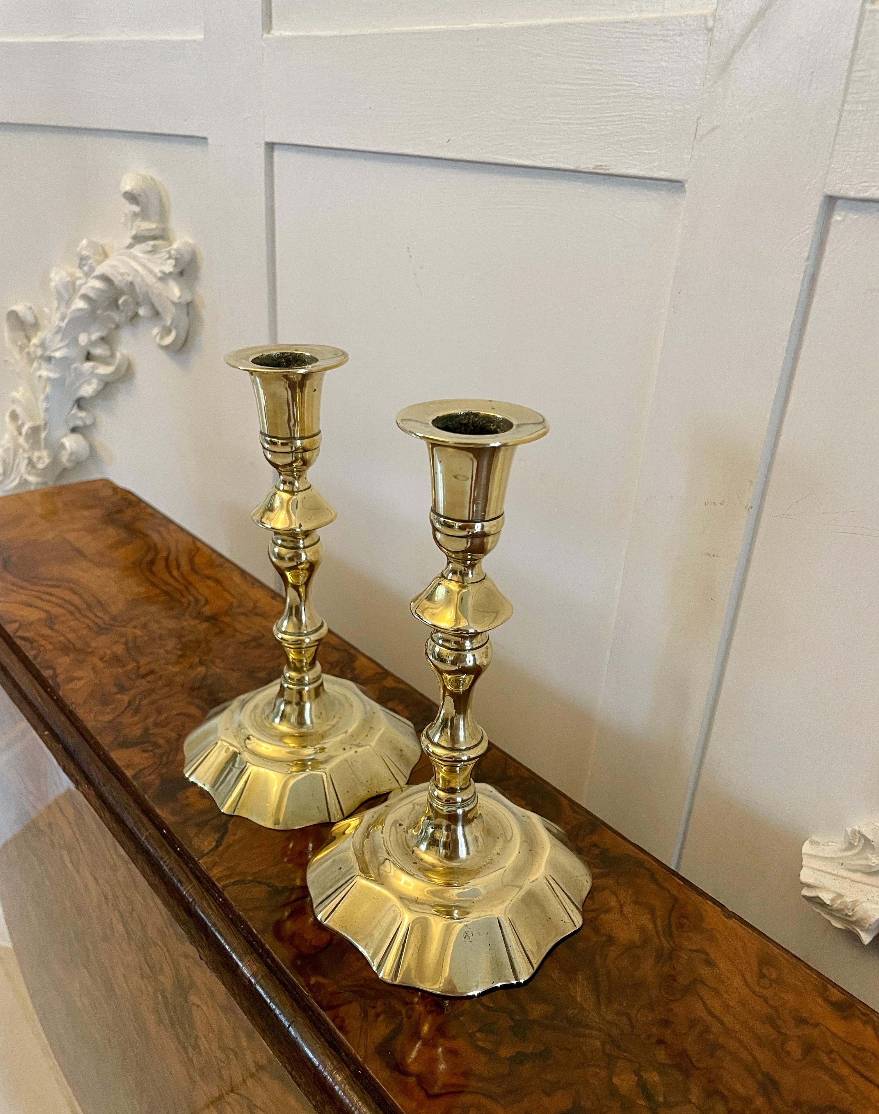English Pair of Quality Antique George III Brass Candlesticks  For Sale
