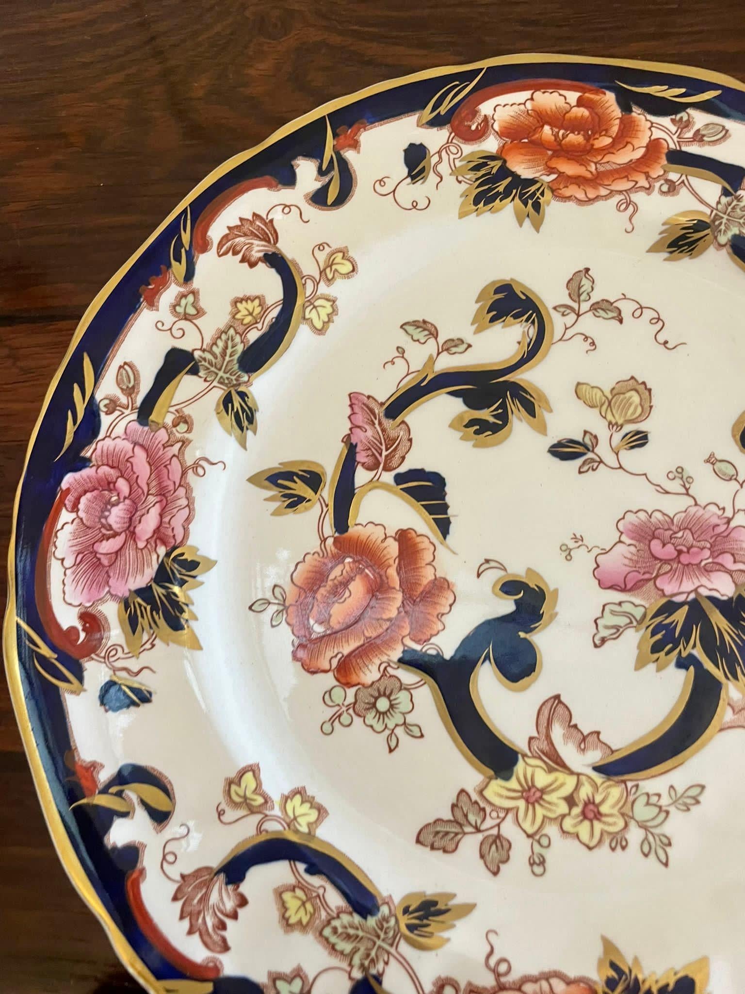Pair of Quality Antique Hand Painted Masons Ironstone Plates For Sale 2