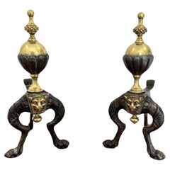 Pair of quality antique Victorian brass and iron fire dogs 