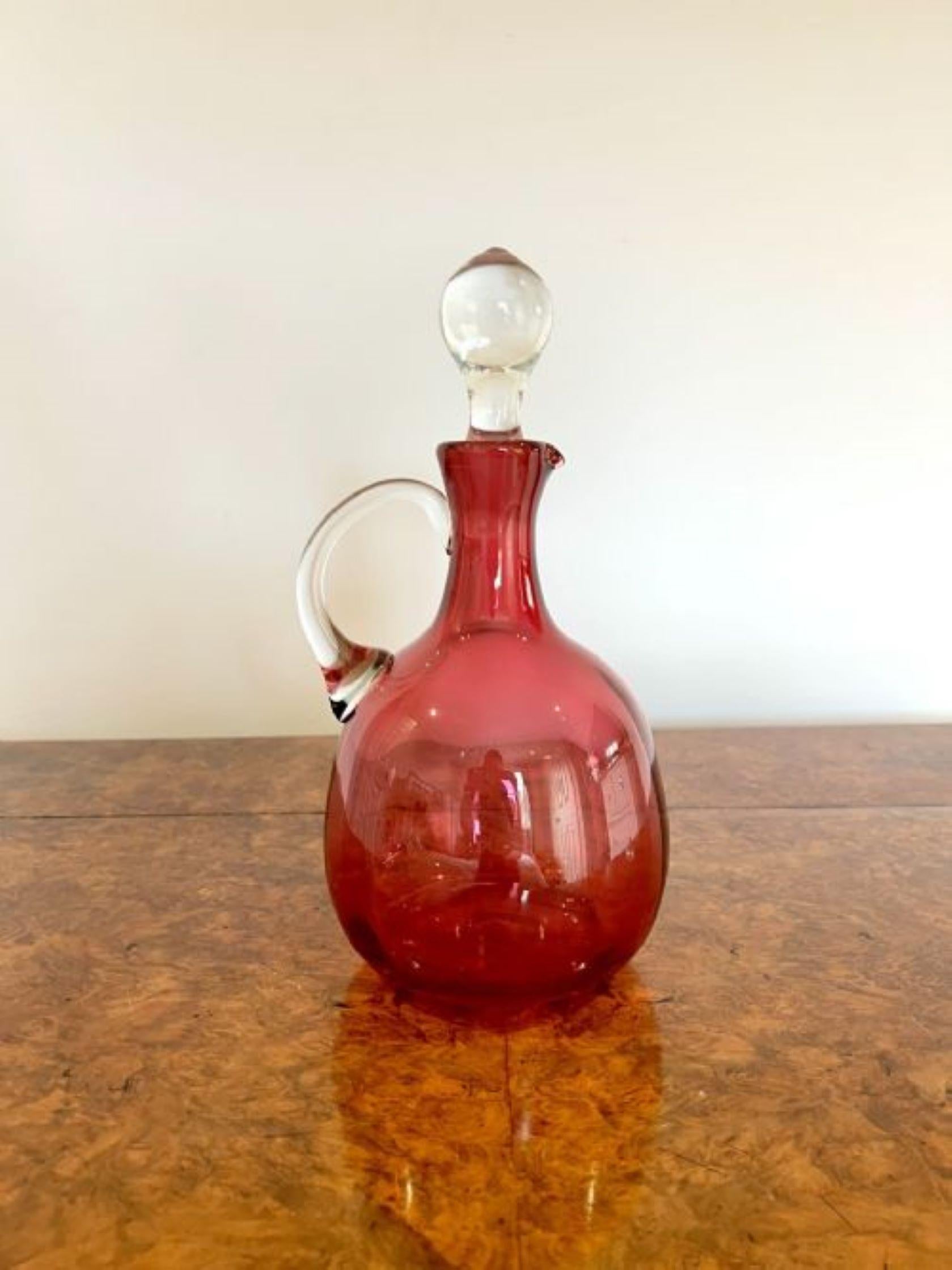 Pair of quality Antique Victorian Cranberry Glass Decanters In Good Condition For Sale In Ipswich, GB