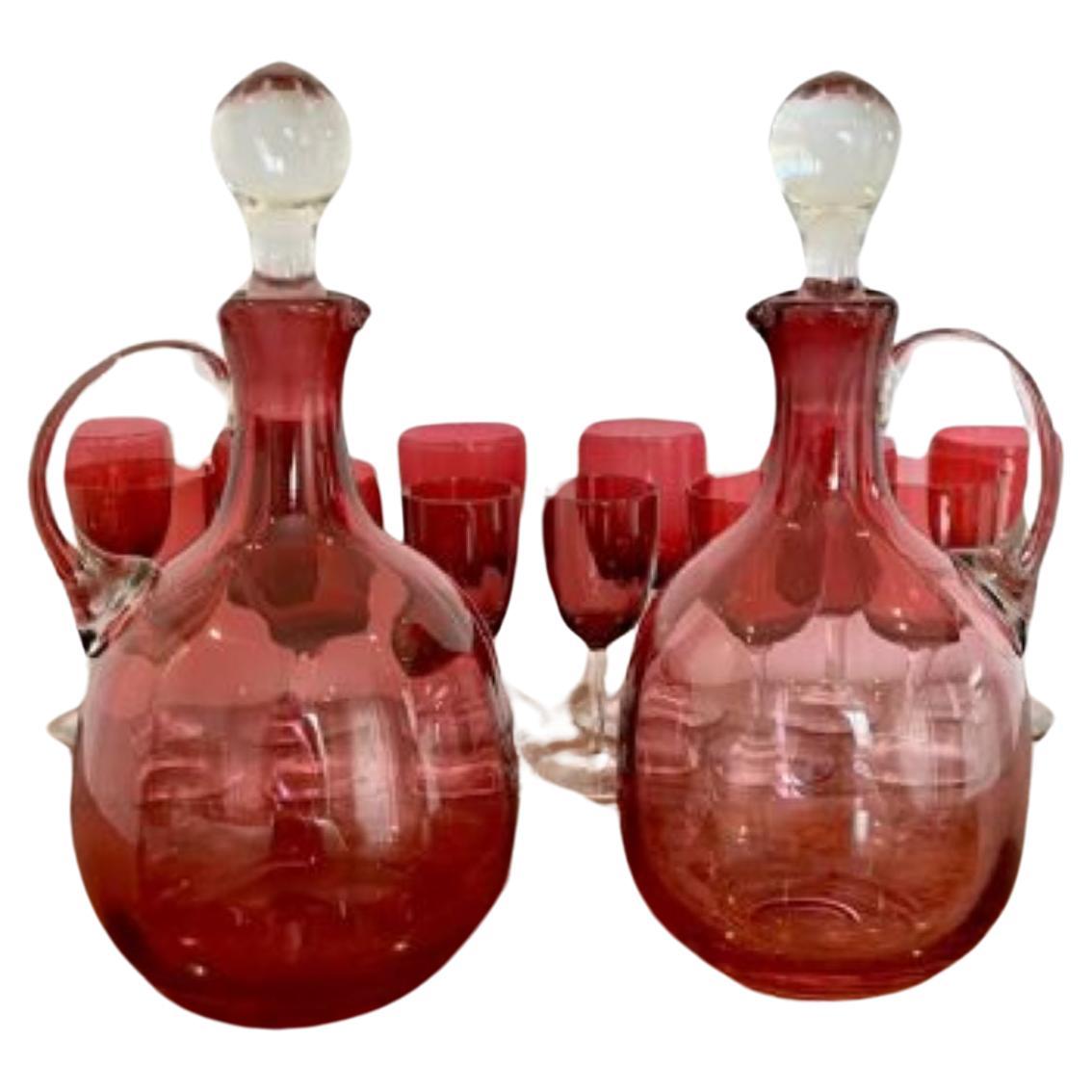 Pair of quality Antique Victorian Cranberry Glass Decanters For Sale