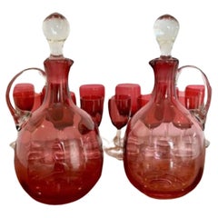 Pair of quality Antique Victorian Cranberry Glass Decanters