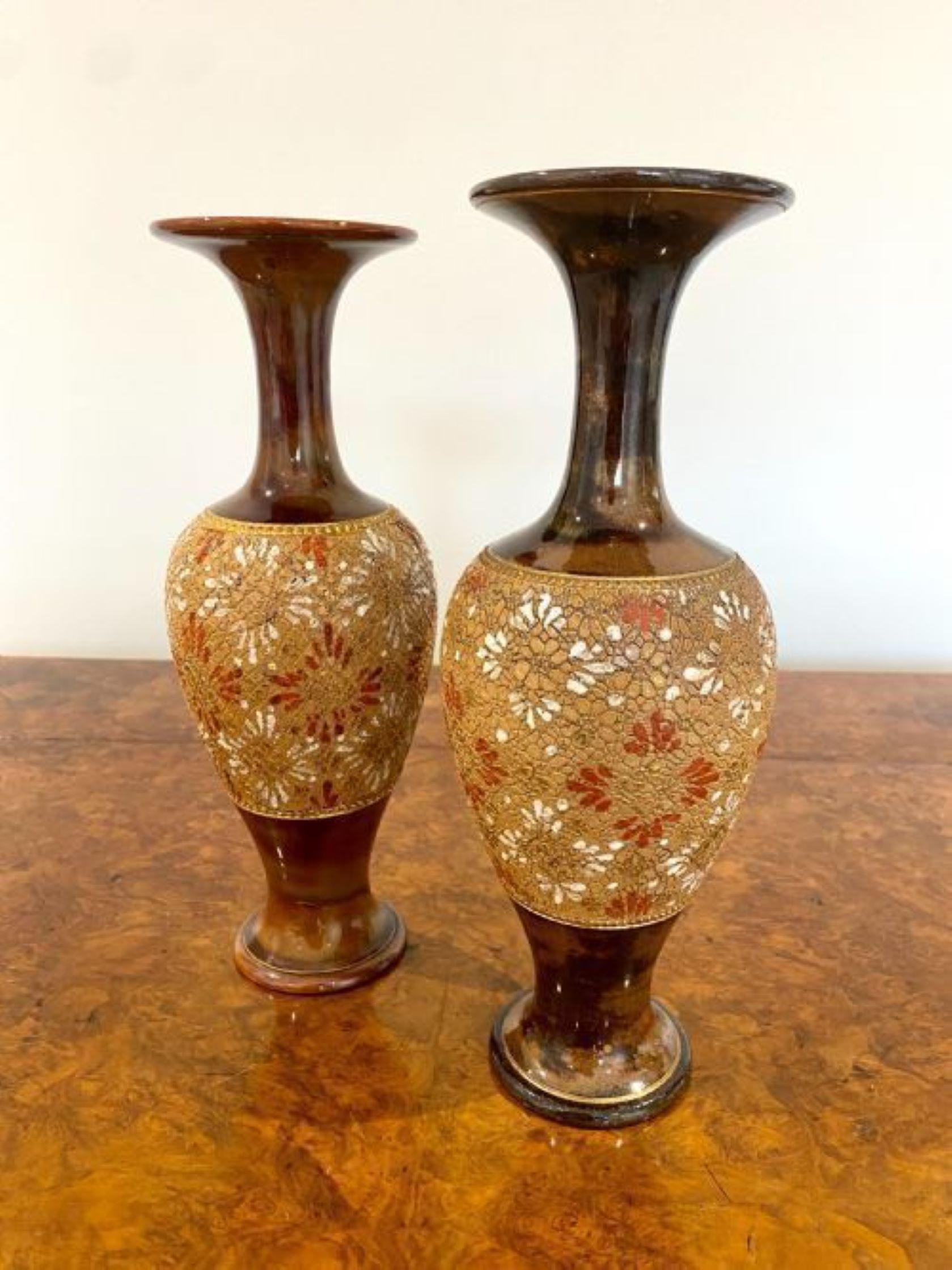 19th Century Pair of quality antique Victorian Doulton vases For Sale