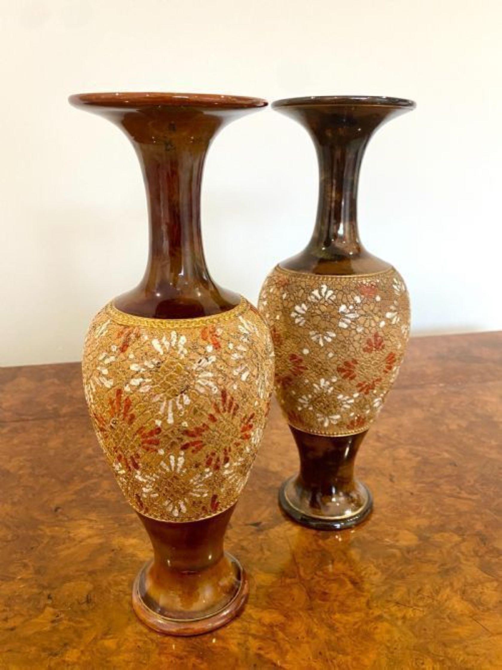 Ceramic Pair of quality antique Victorian Doulton vases For Sale