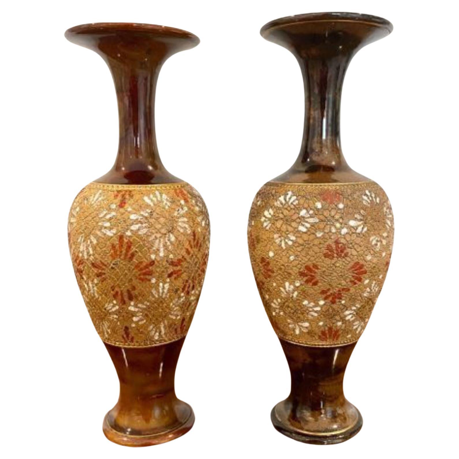 Pair of quality antique Victorian Doulton vases For Sale