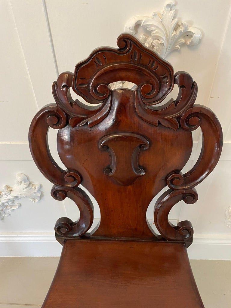 Pair of Quality Antique Victorian Mahogany Hall Chairs For Sale at 1stDibs