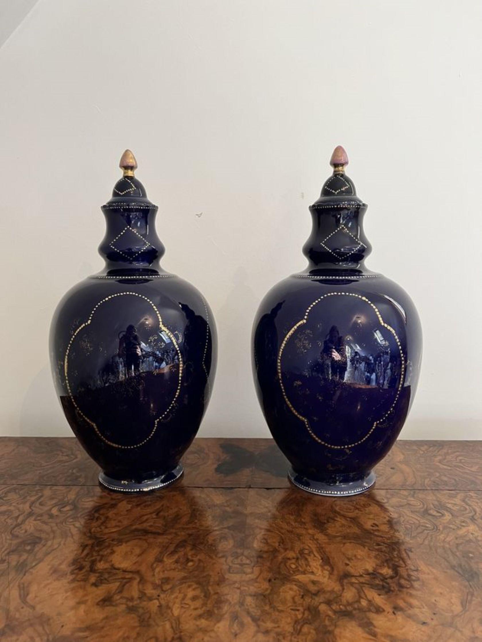 Pair of quality antique Victorian porcelain hand painted lidded vases  For Sale 2