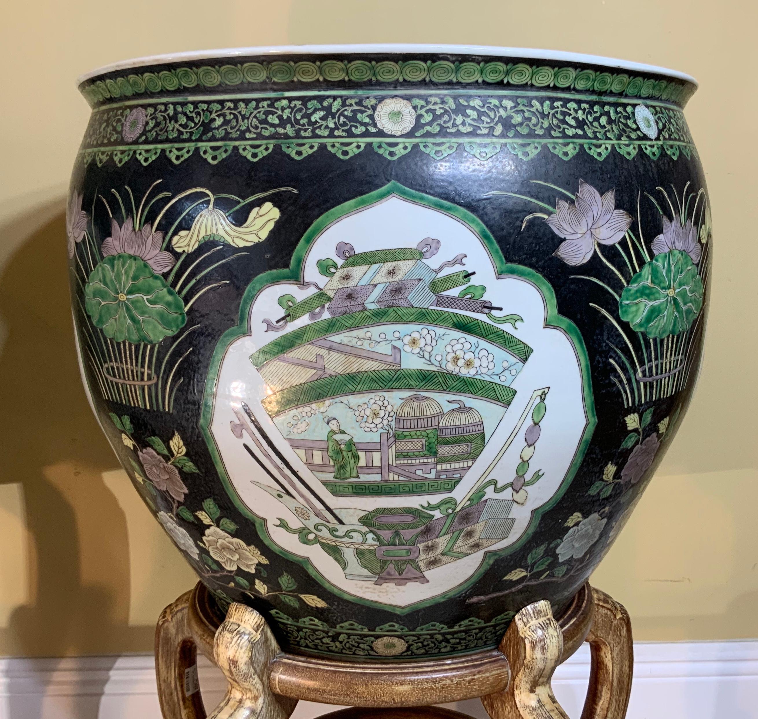 20th Century Pair of Quality Ceramic Chinese Garden Fishbowl Jardiniere