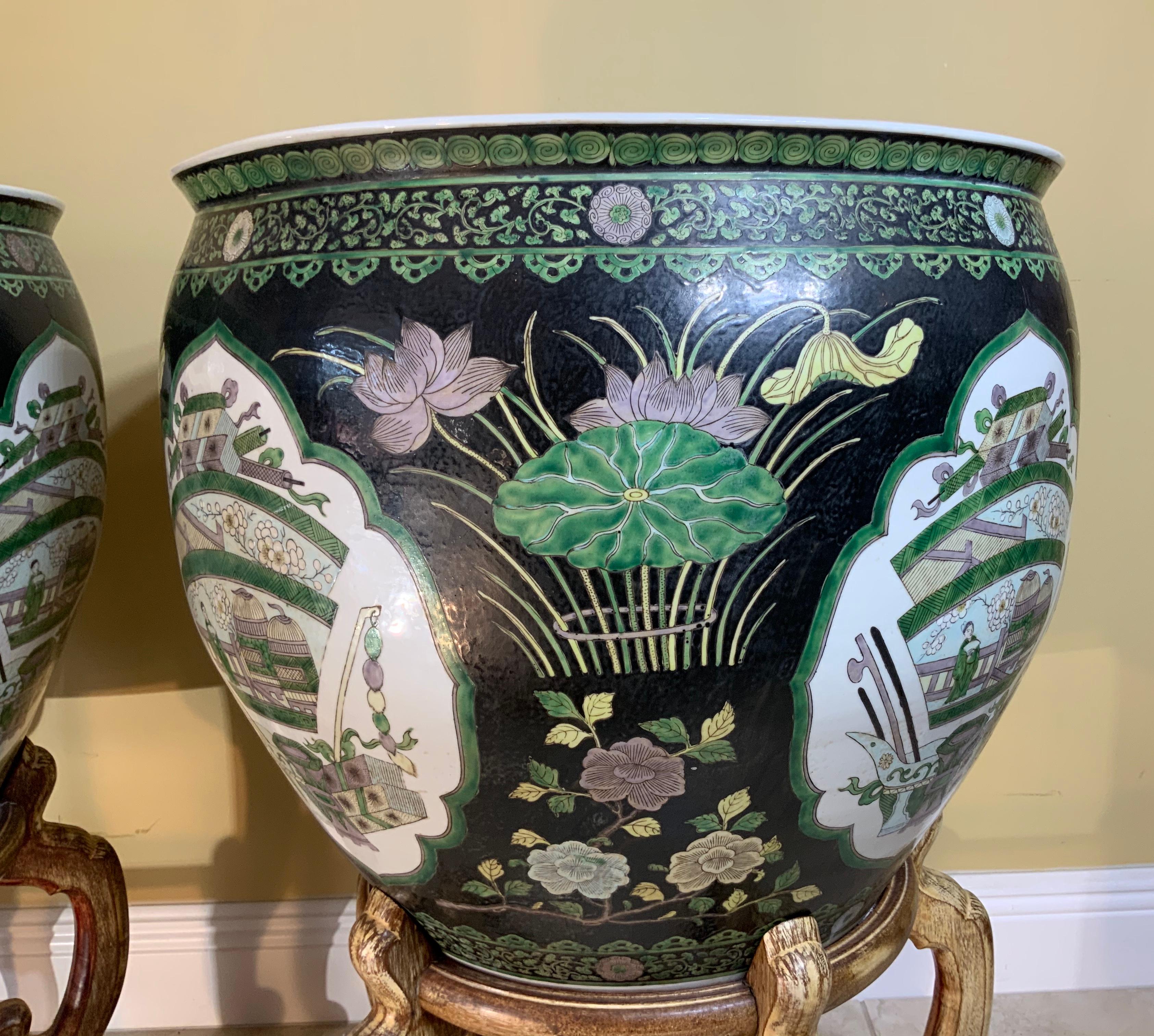 Pair of Quality Ceramic Chinese Garden Fishbowl Jardiniere 2