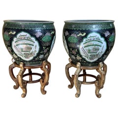 Pair of Quality Ceramic Chinese Garden Fishbowl Jardiniere