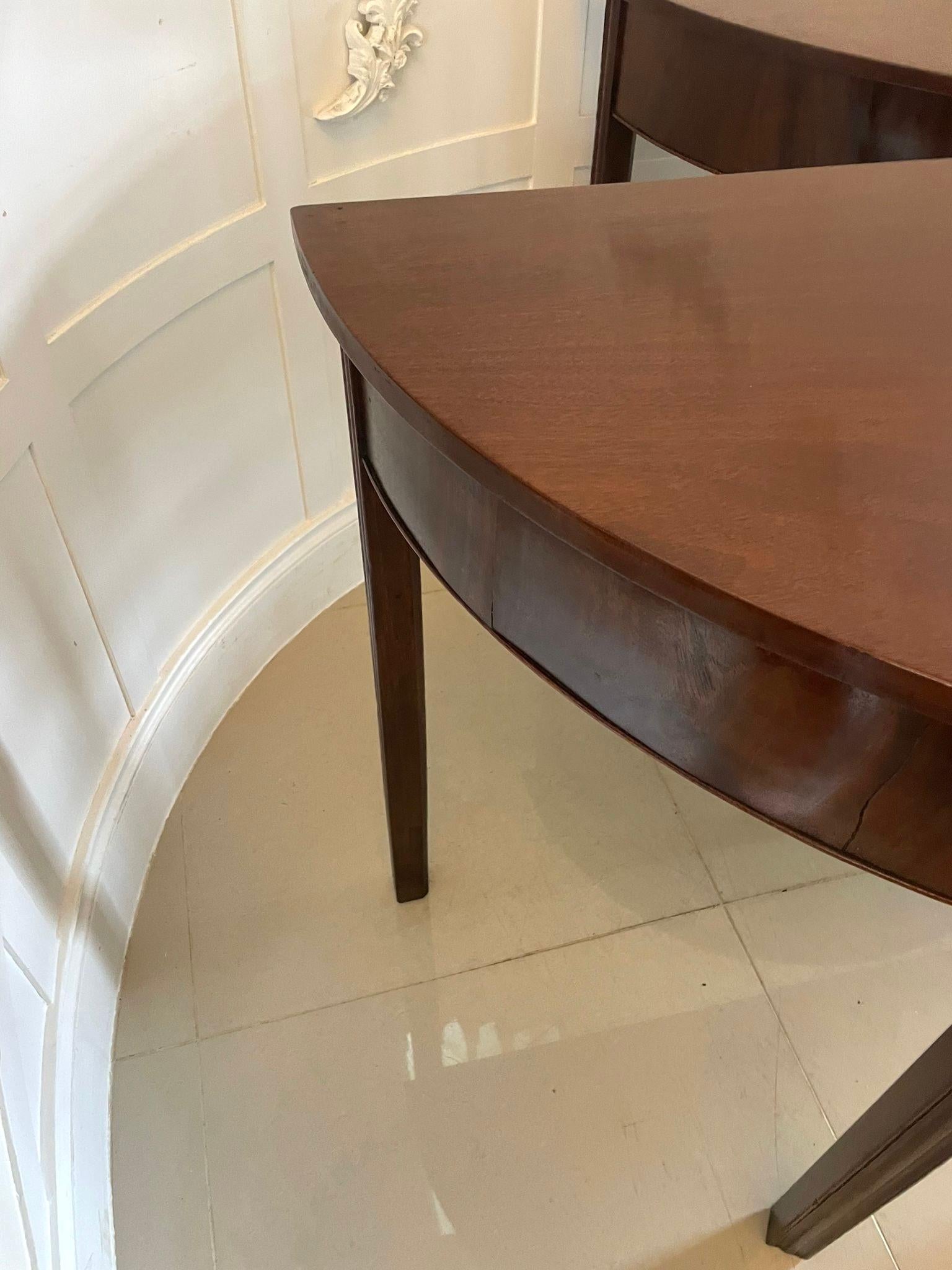 Pair of Quality Figured Mahogany Antique George III Demi Lune Console Tables For Sale 4