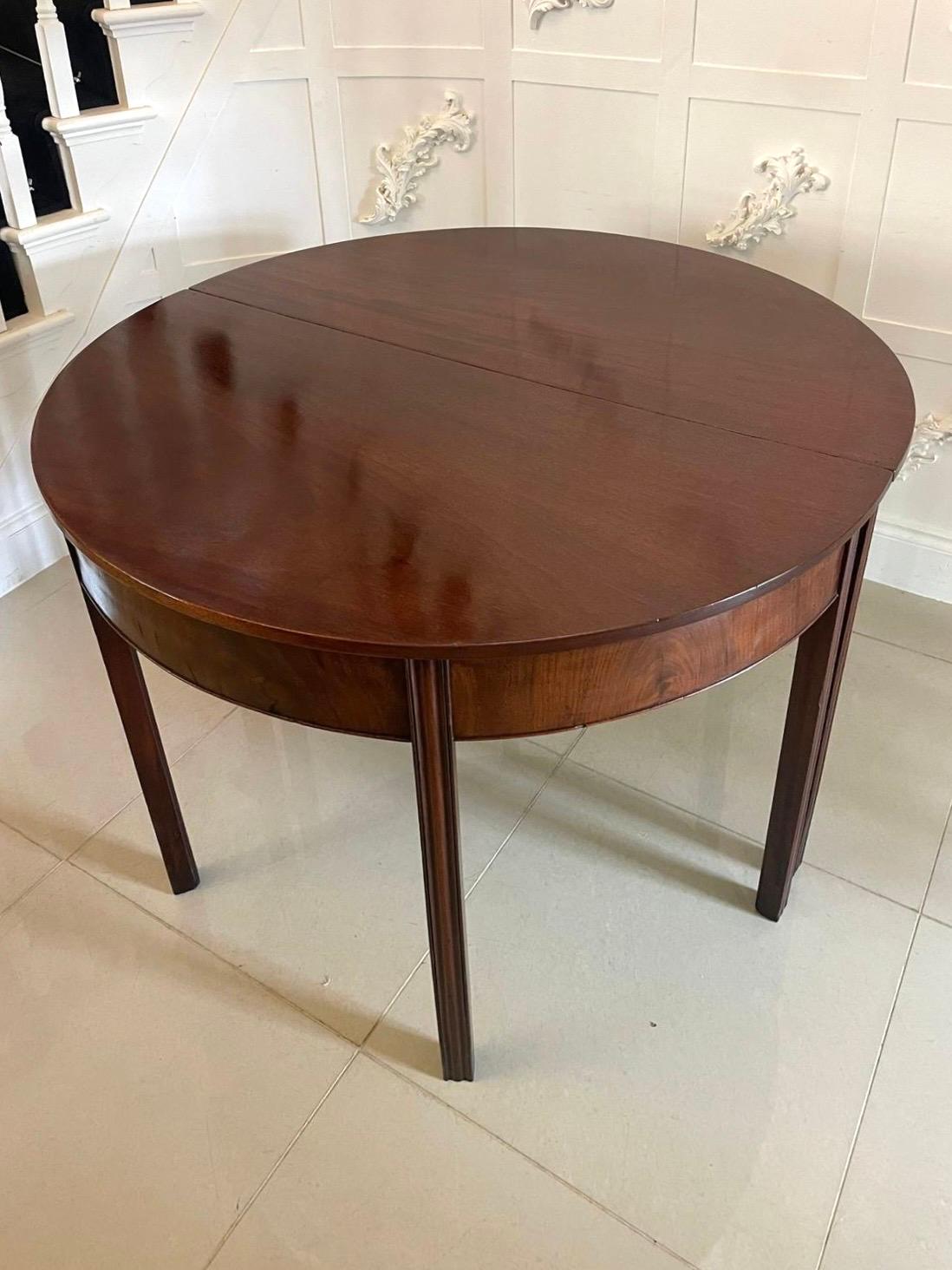 English Pair of Quality Figured Mahogany Antique George III Demi Lune Console Tables For Sale