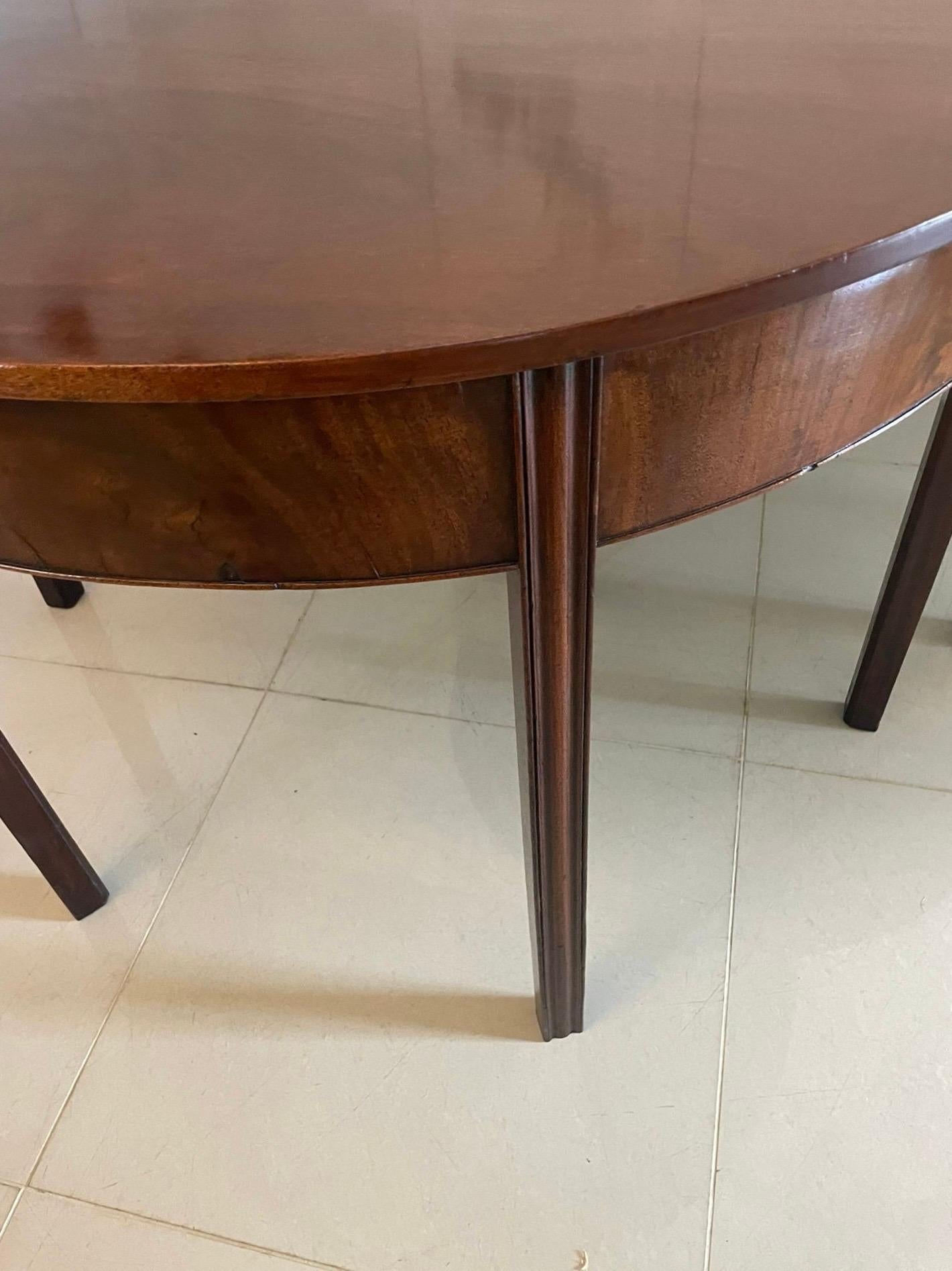 Pair of Quality Figured Mahogany Antique George III Demi Lune Console Tables For Sale 1