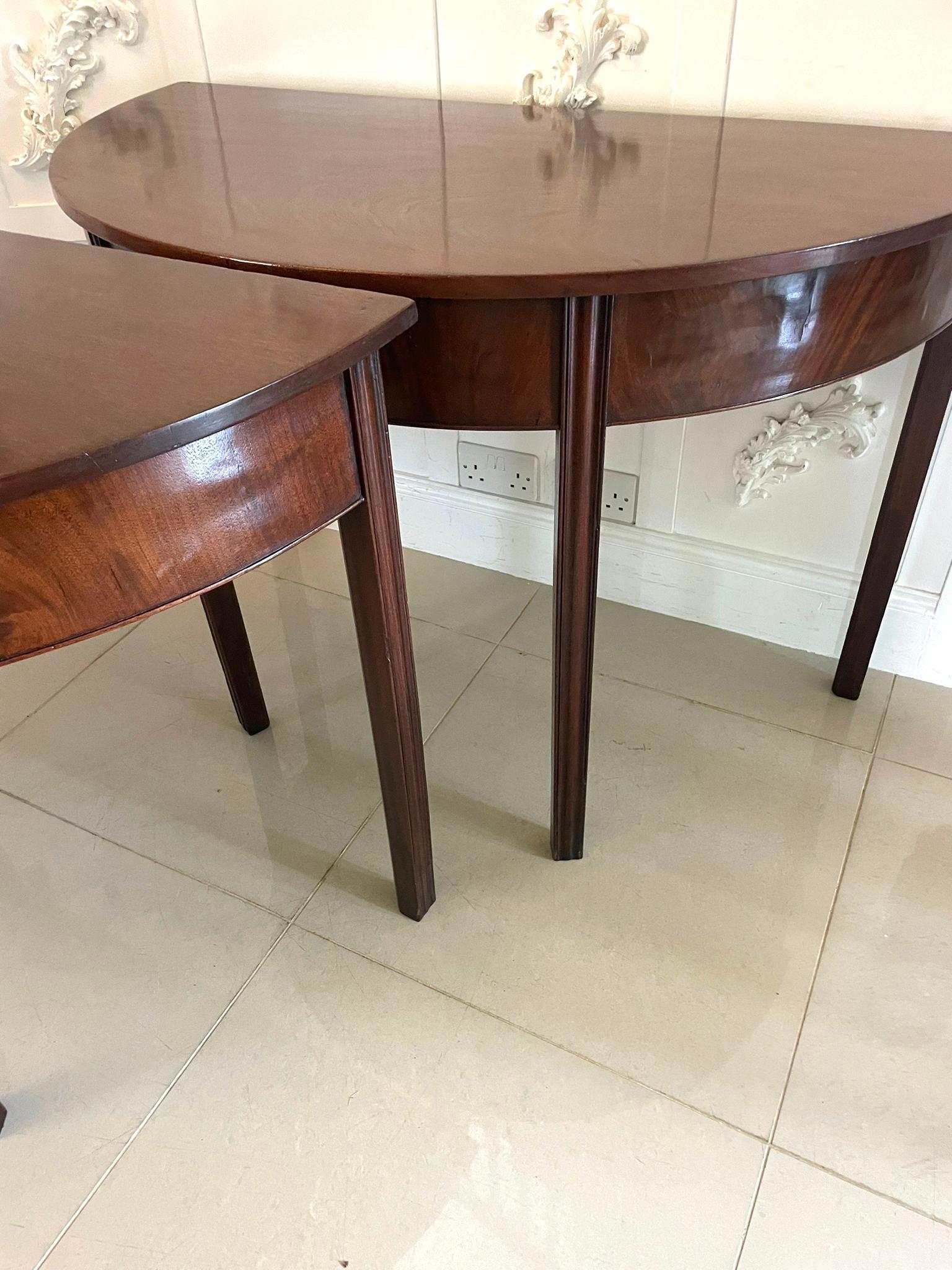 Pair of Quality Figured Mahogany Antique George III Demi Lune Console Tables For Sale 2