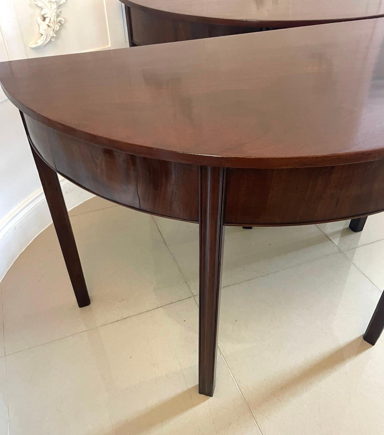 Pair of Quality Figured Mahogany Antique George III Demi Lune Console Tables For Sale 3